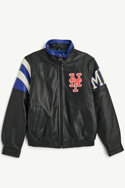 Mens New York Mets Retro Full Zip Leather Jacket | MLB | Starter