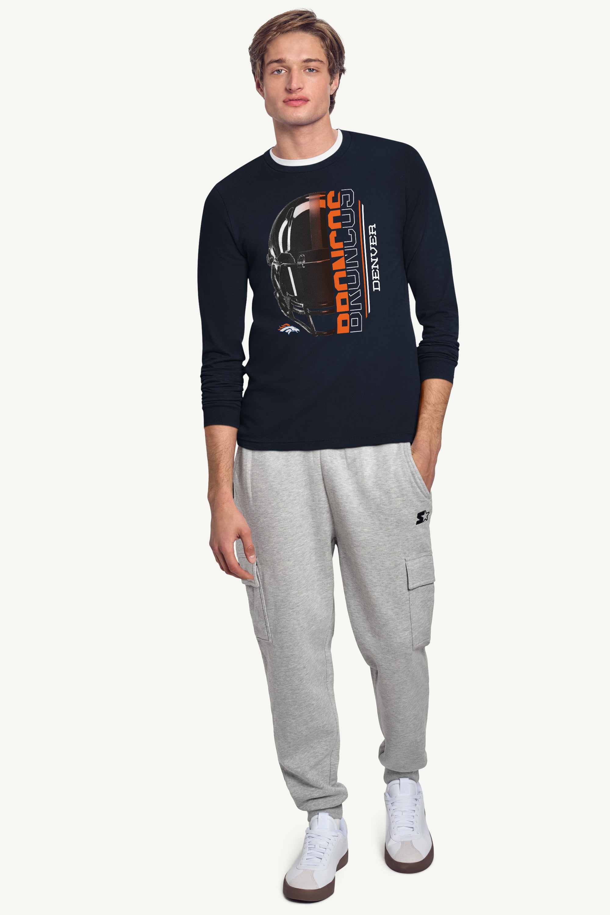 MENS DENVER BRONCOS HALF HELMET LONG SLEEVE T SHIRT View 3 | Denver Broncos