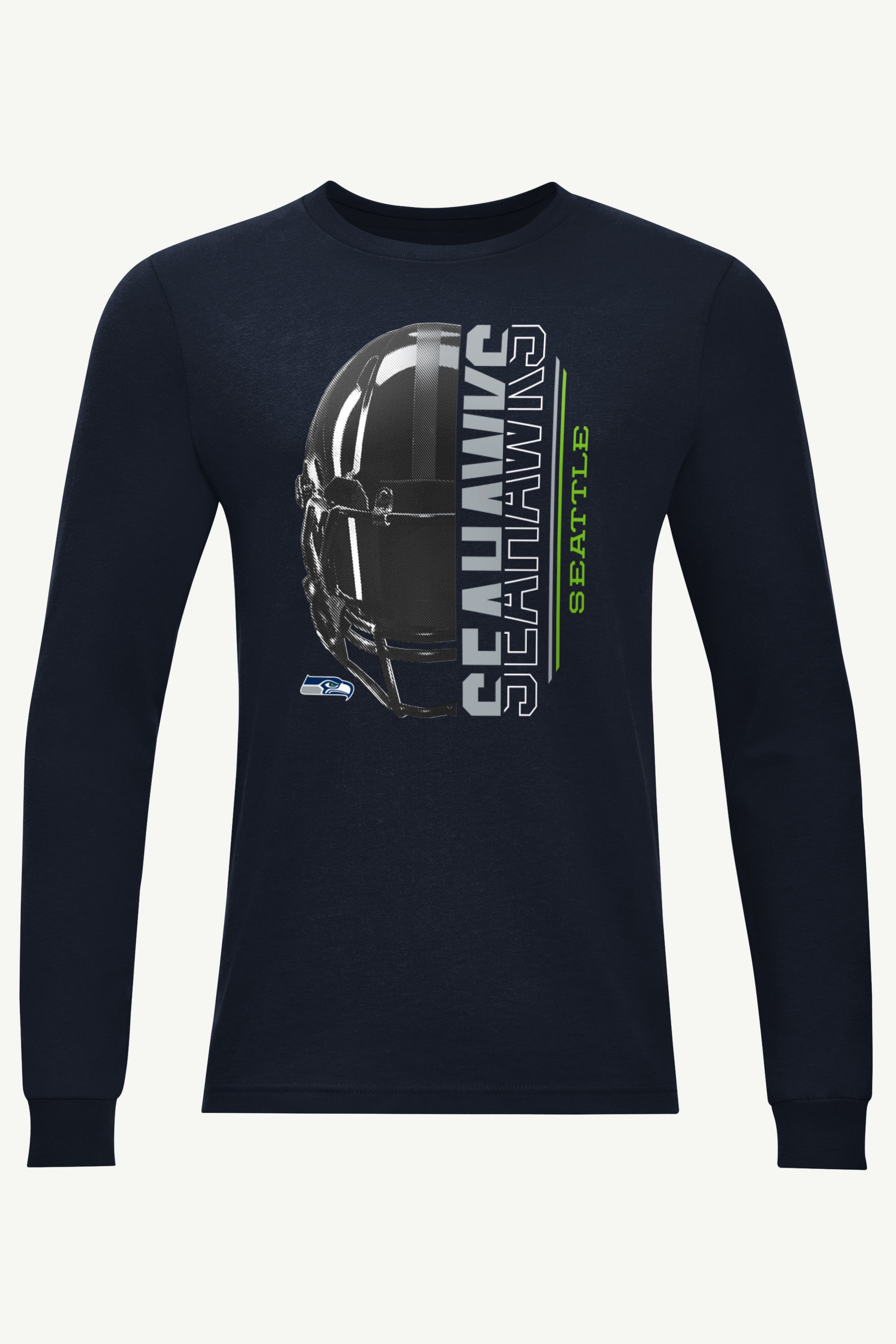 MENS SEATTLE SEAHAWKS HALF HELMET LONG SLEEVE T SHIRT View 1 | Seattle Seahawks