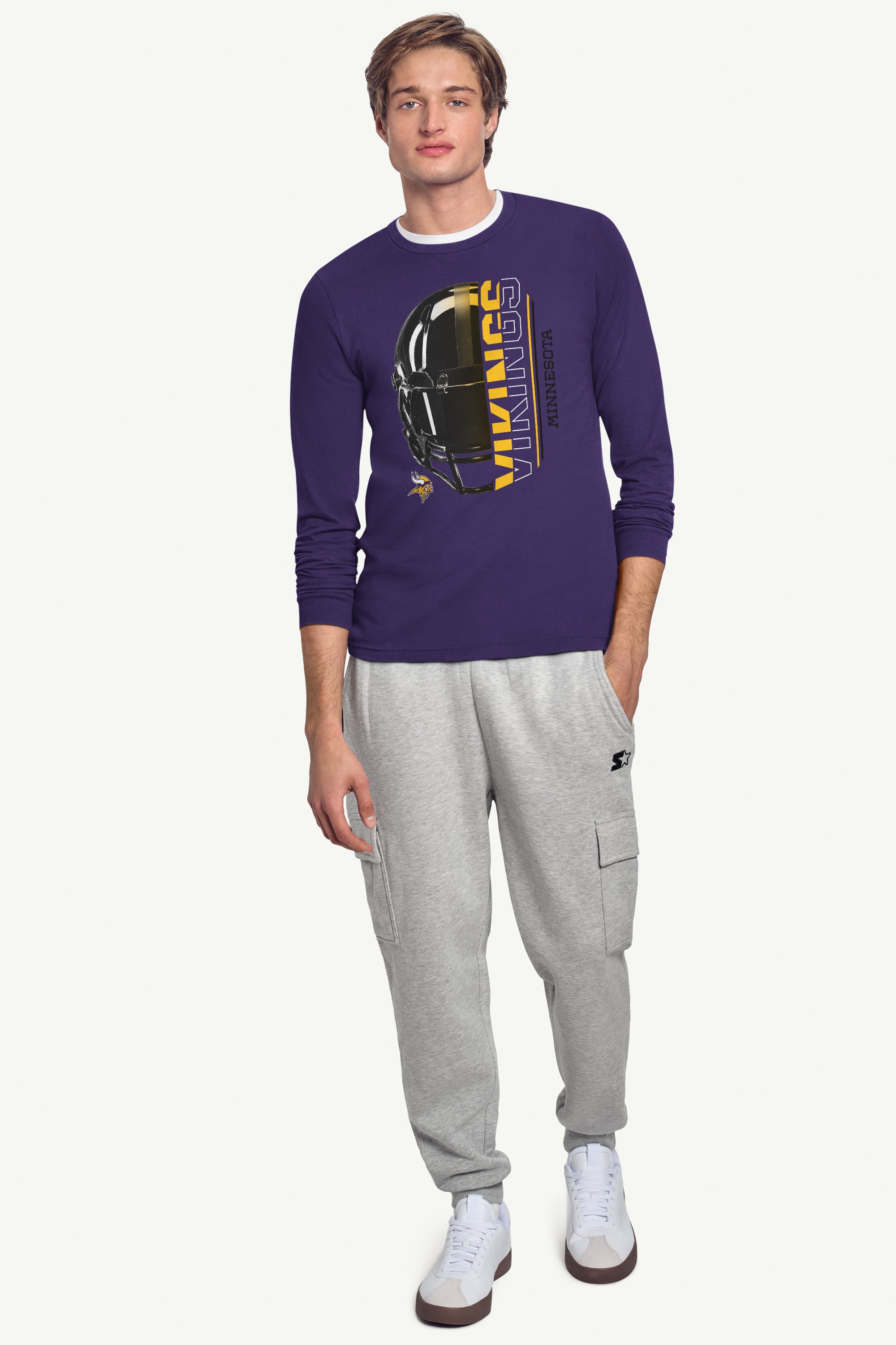 MENS MINNESOTA VIKINGS HALF HELMET LONG SLEEVE T SHIRT View 3