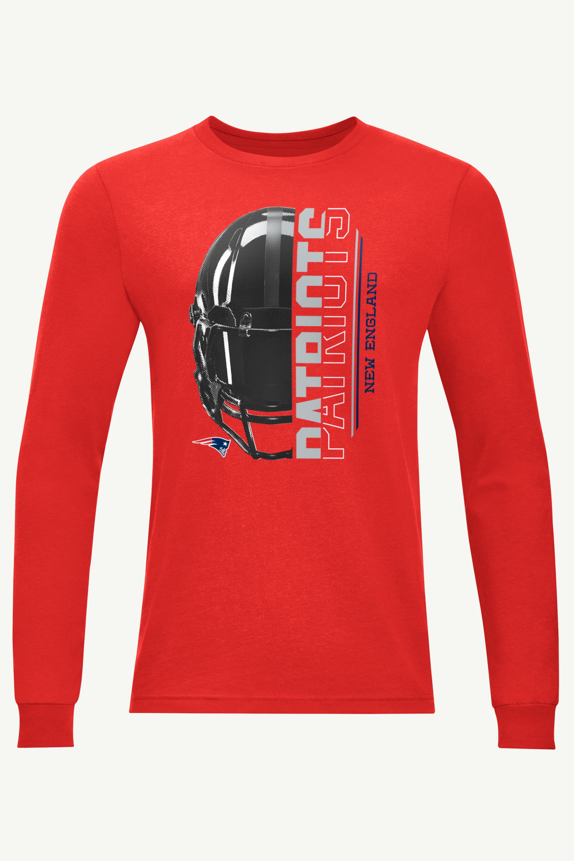 MENS NEW ENGLAND PATRIOTS HALF HELMET LONG SLEEVE T SHIRT View 1 | New England Patriots