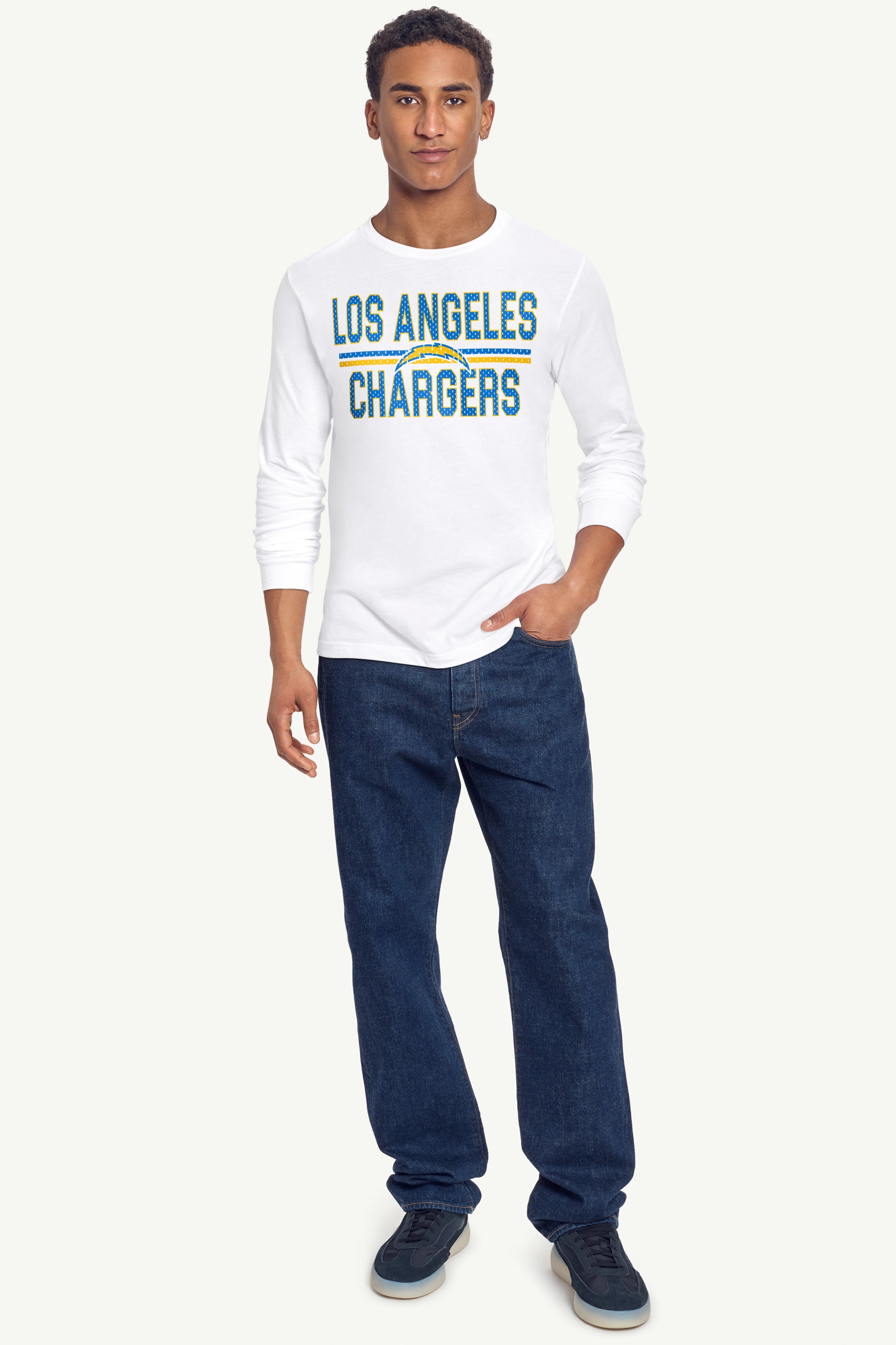MENS LOS ANGELES CHARGERS MESH LOOK LONG SLEEVE T SHIRT View 3
