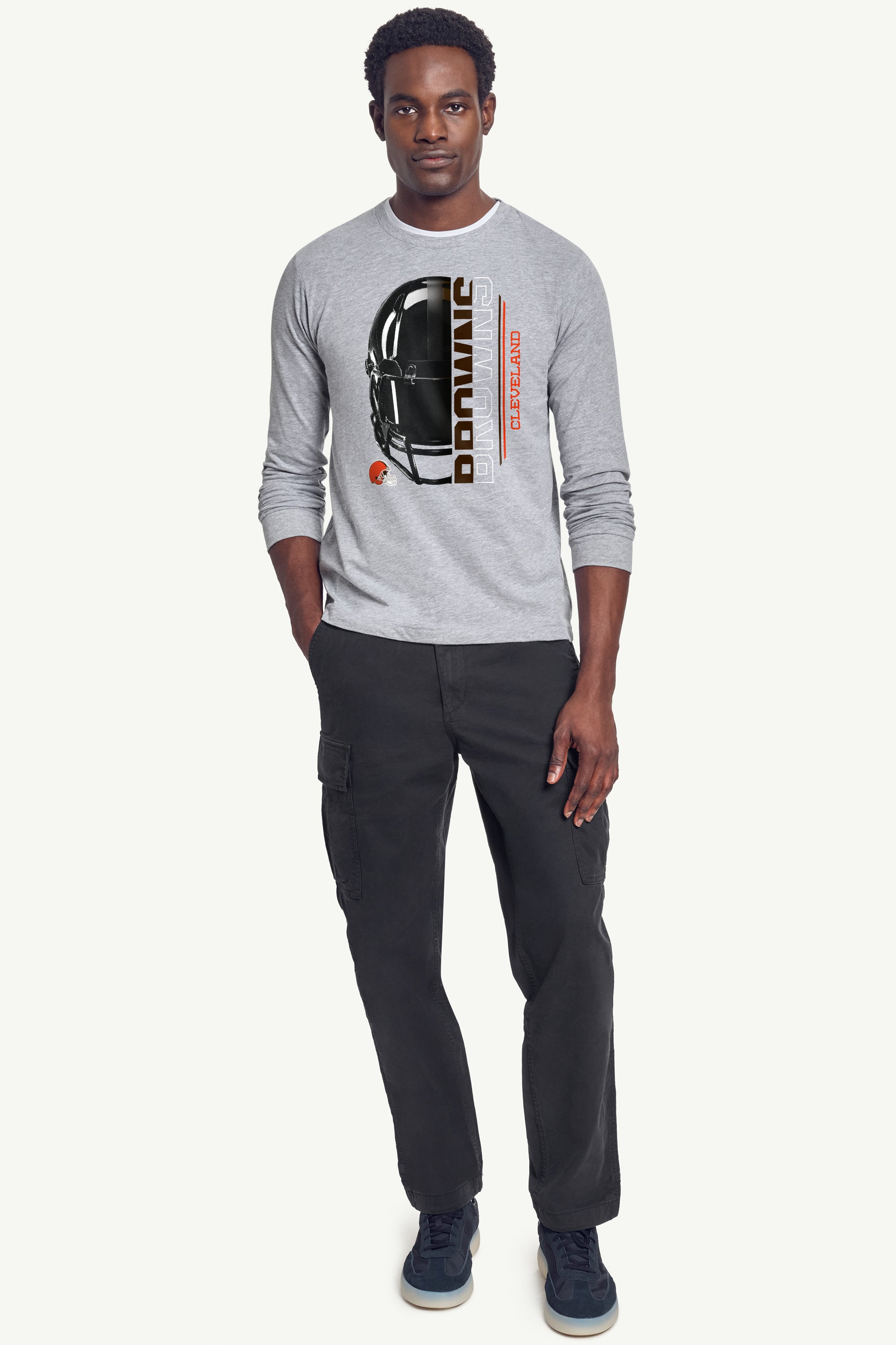 MENS CLEVELAND BROWNS HALF HELMET LONG SLEEVE T SHIRT View 3 | Cleveland Browns