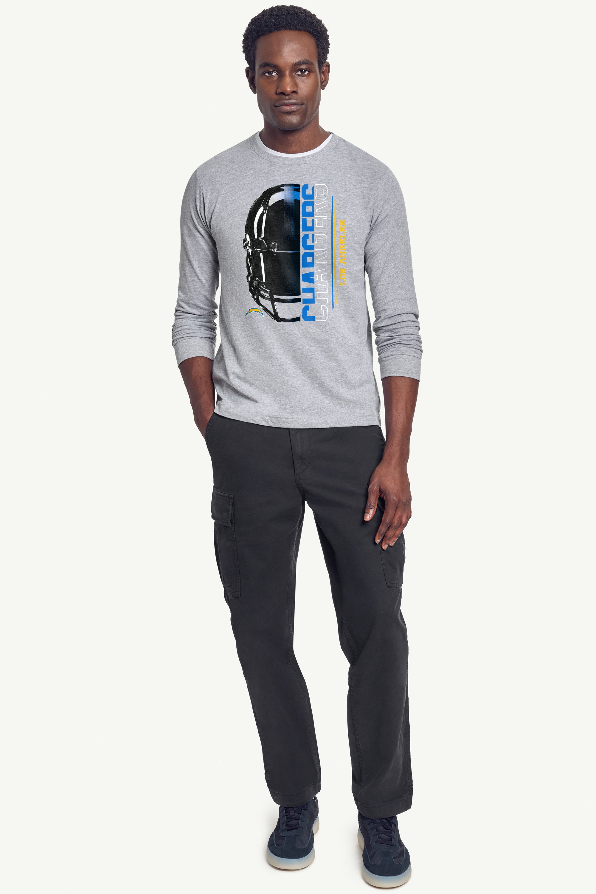 MENS LOS ANGELES CHARGERS HALF HELMET LONG SLEEVE T SHIRT View 3 | Los Angeles Chargers
