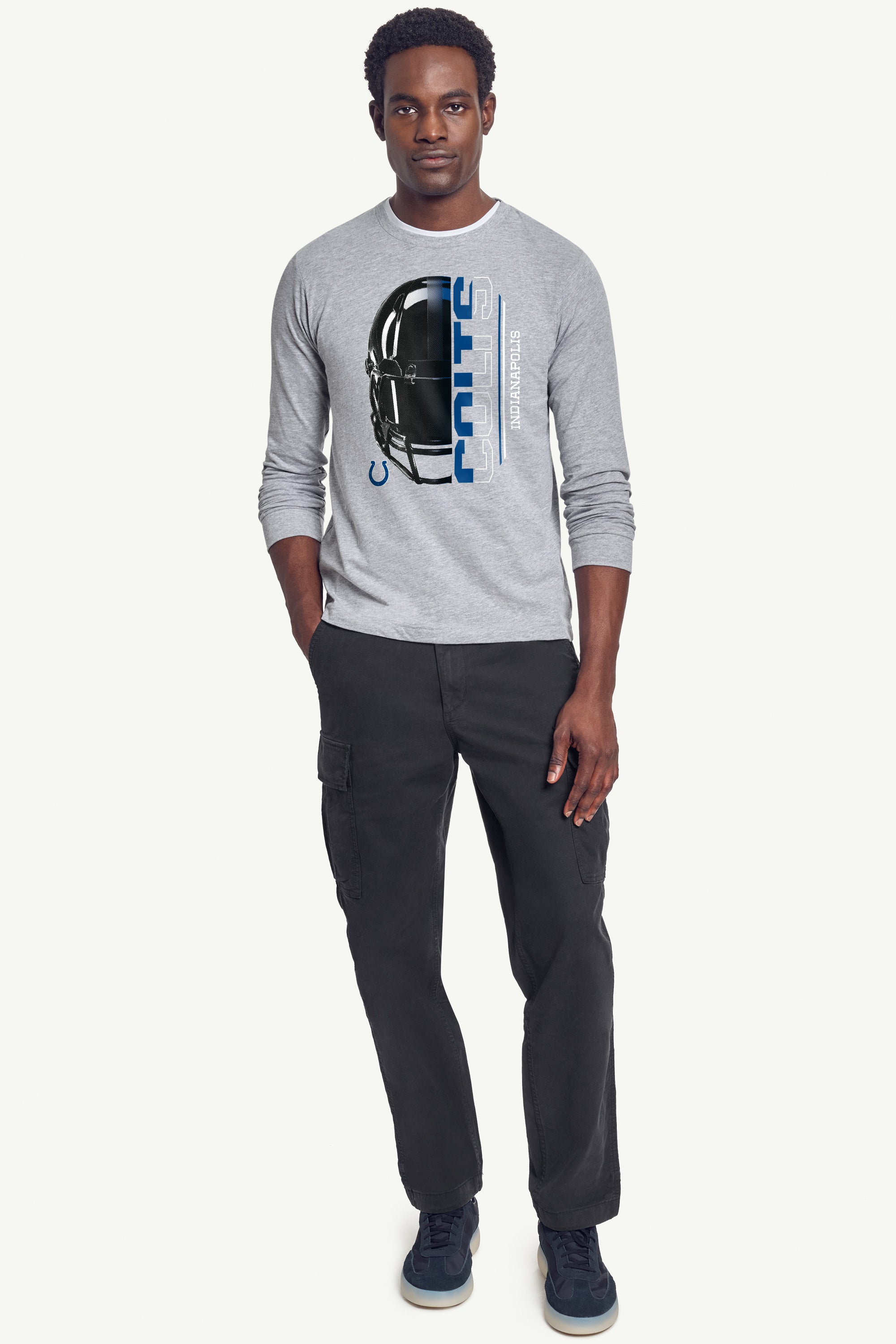 MENS INDIANAPOLIS COLTS HALF HELMET LONG SLEEVE T SHIRT View 3 | Indianapolis Colts