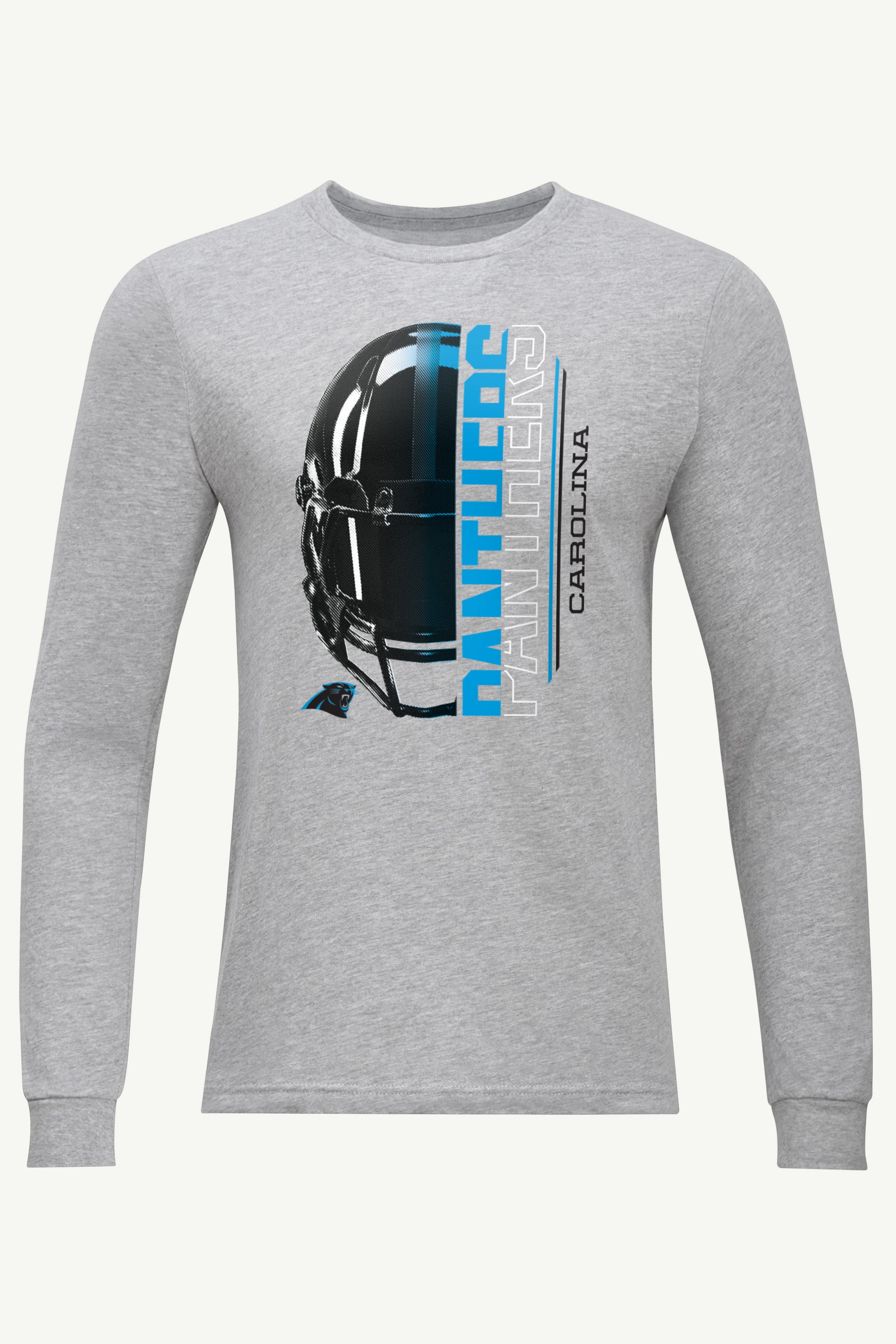 MENS CAROLINA PANTHERS HALF HELMET LONG SLEEVE T SHIRT View 1 | Carolina Panthers