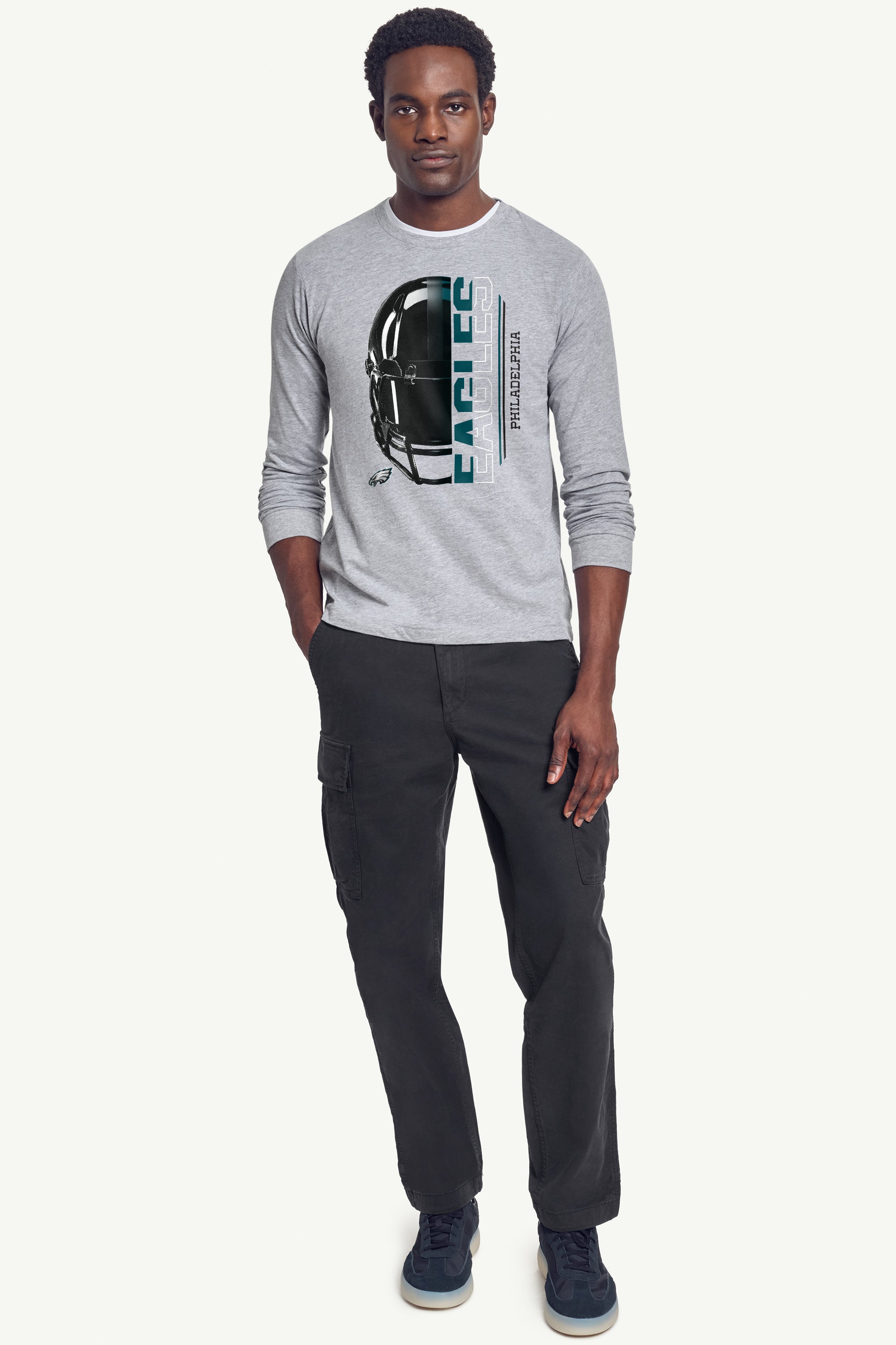 MENS PHILADELPHIA EAGLES HALF HELMET LONG SLEEVE T SHIRT View 3 | Philadelphia Eagles