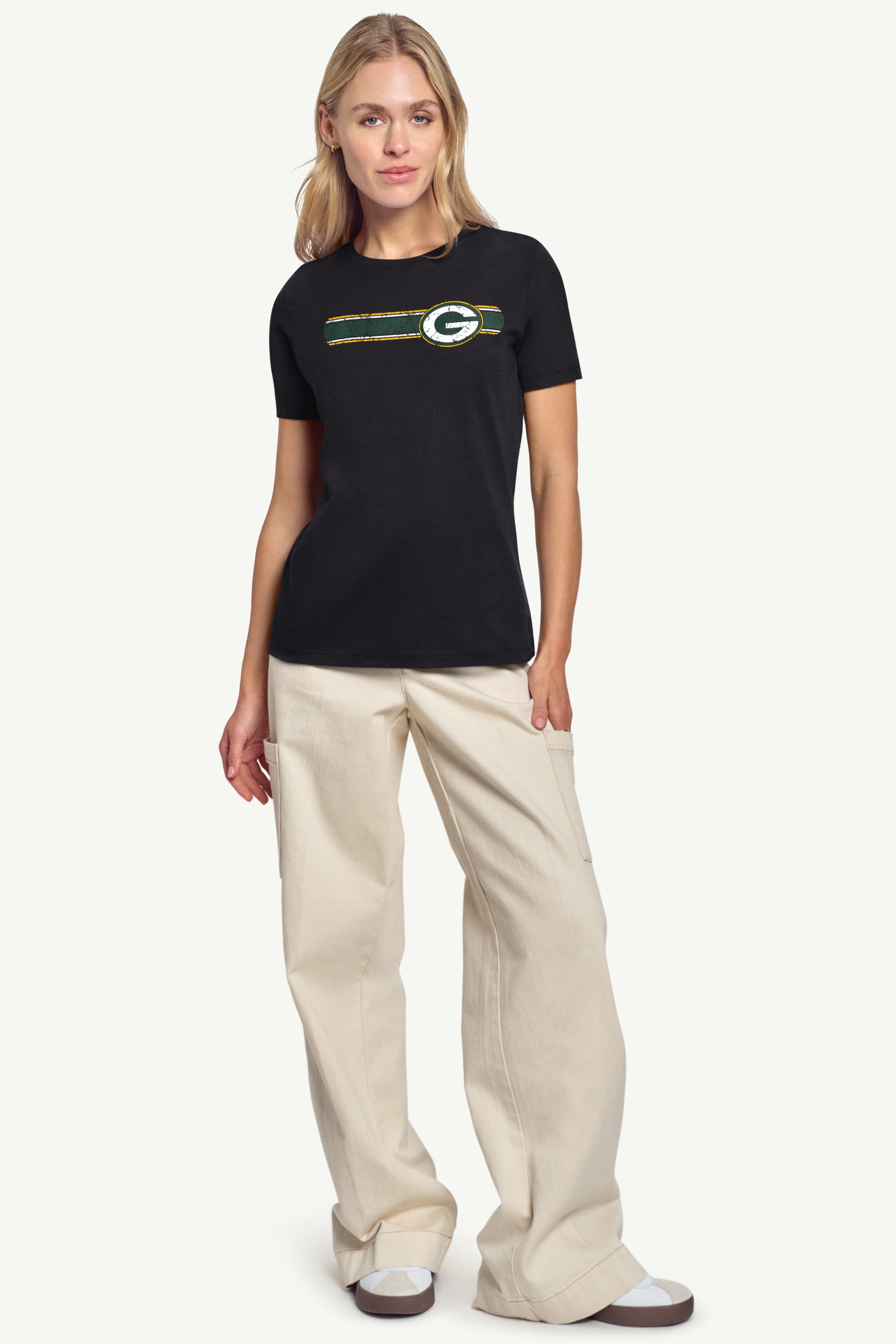WOMENS GREEN BAY PACKERS STRIPE T SHIRT View 2 | NFL WOMENS GREEN BAY PACKERS STRIPE T SHIRT View 2 | NFL