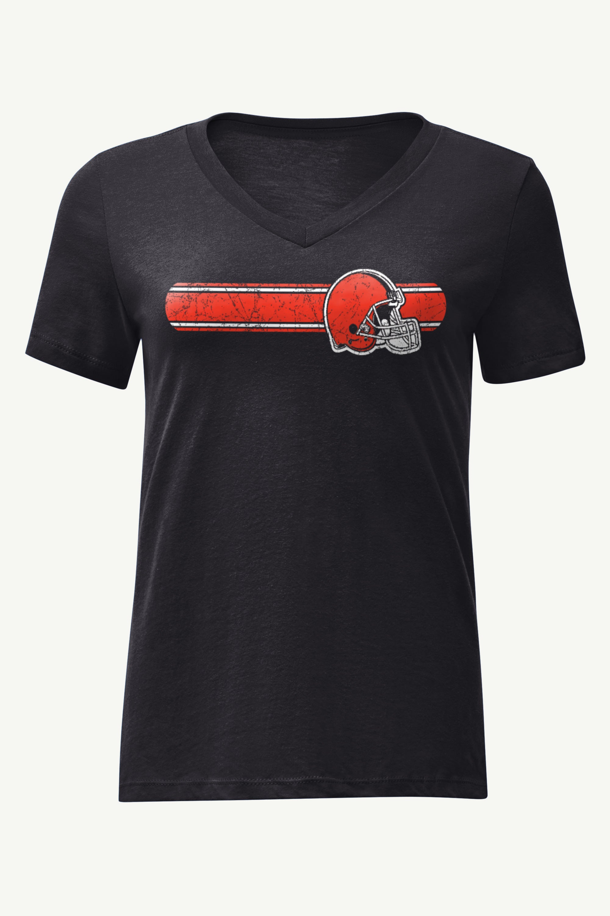 WOMENS CLEVELAND BROWNS STRIPE V-NECK T SHIRT View 1 | NFL WOMENS CLEVELAND BROWNS STRIPE V-NECK T SHIRT View 1 | NFL