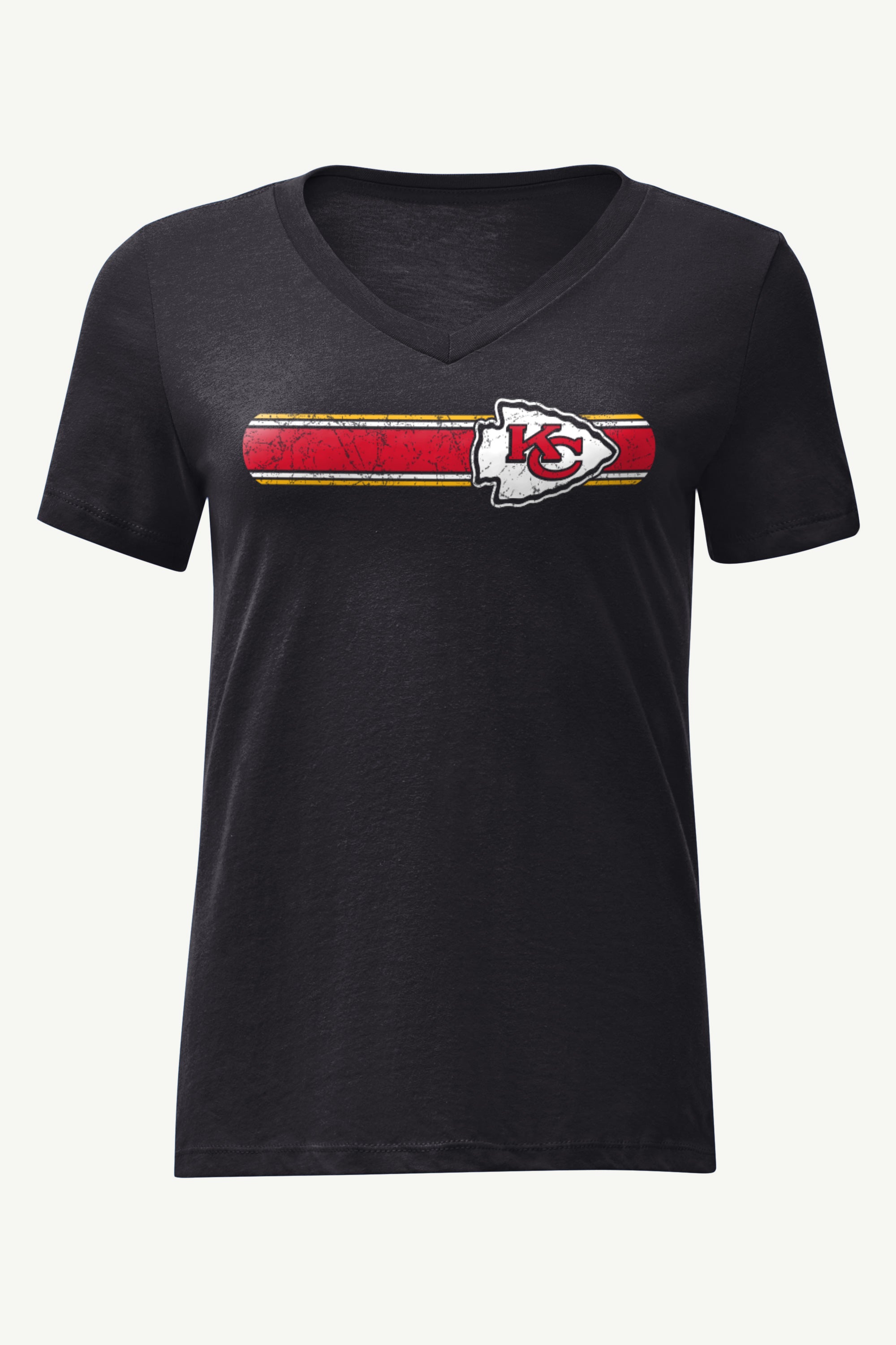 WOMENS KANSAS CITY CHIEFS STRIPE V-NECK T SHIRT View 1 | NFL WOMENS KANSAS CITY CHIEFS STRIPE V-NECK T SHIRT View 1 | NFL
