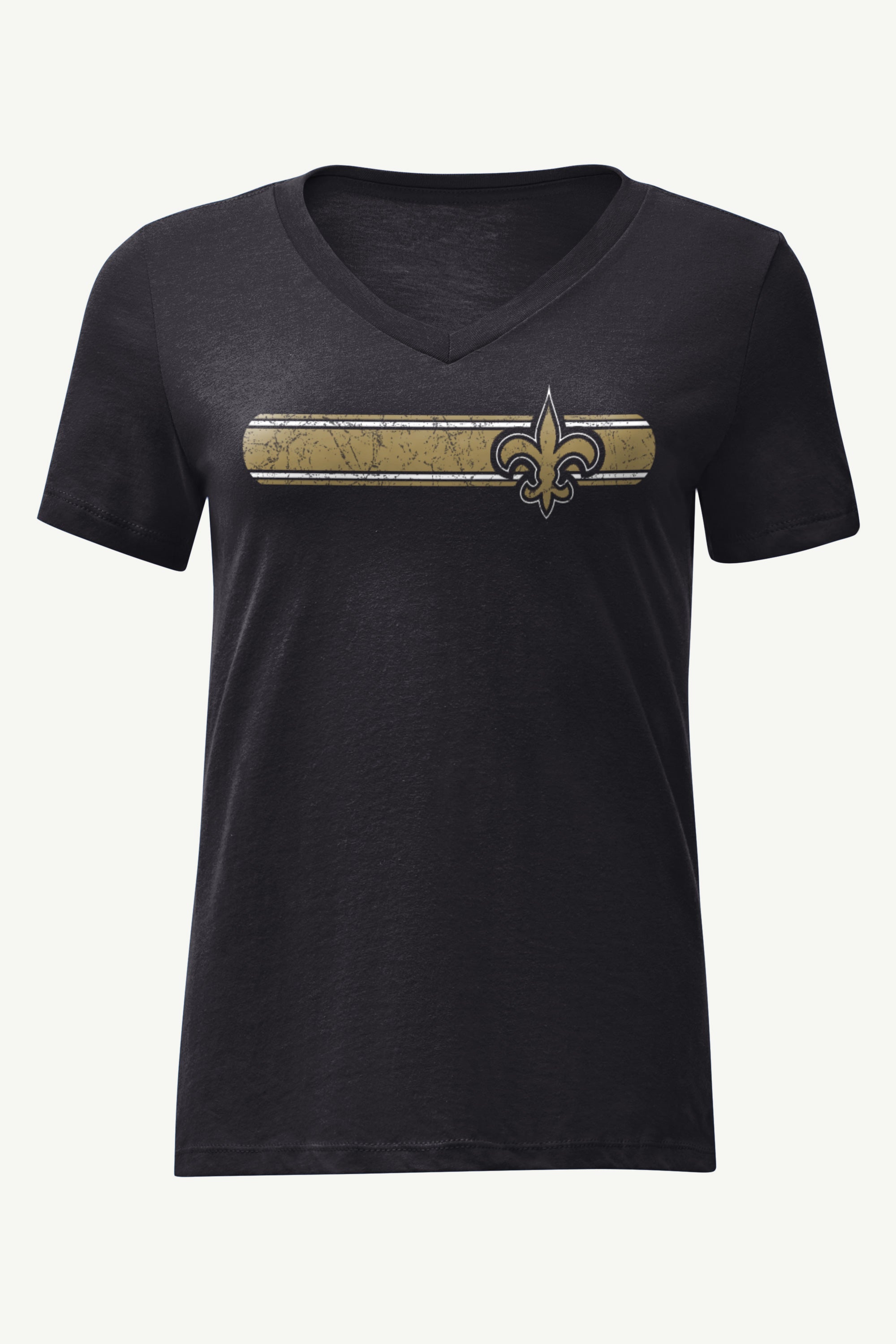 WOMENS NEW ORLEANS SAINTS STRIPE V-NECK T SHIRT View 1 | NFL WOMENS NEW ORLEANS SAINTS STRIPE V-NECK T SHIRT View 1 | NFL