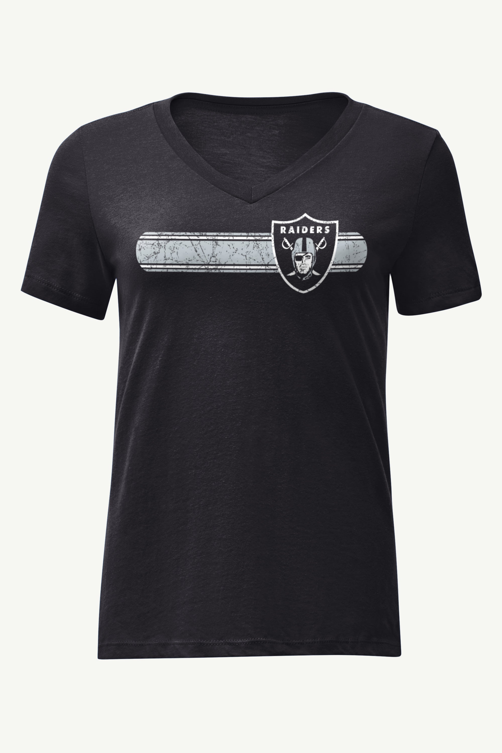 WOMENS LAS VEGAS RAIDERS STRIPE V-NECK T SHIRT View 1 | NFL WOMENS LAS VEGAS RAIDERS STRIPE V-NECK T SHIRT View 1 | NFL