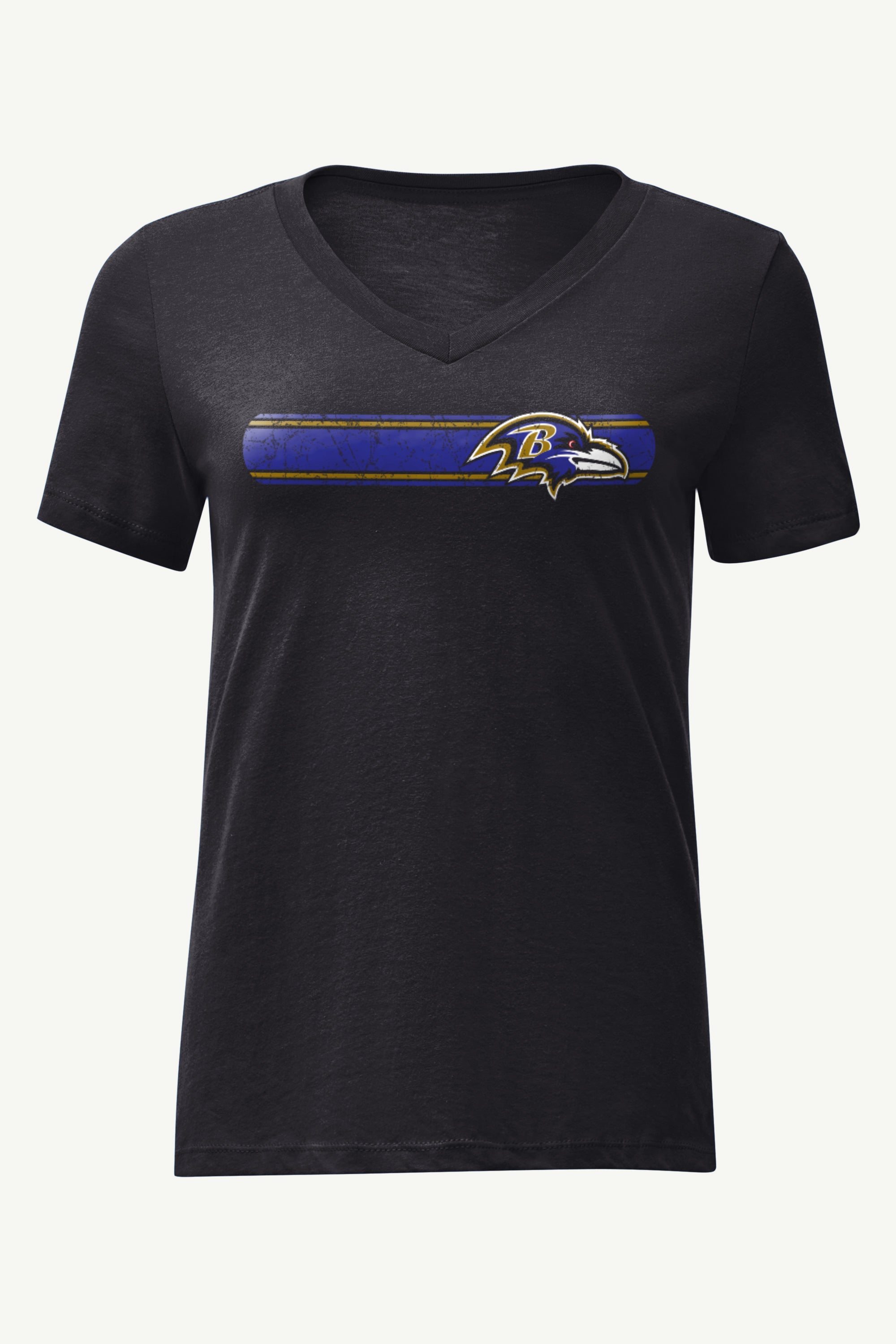 WOMENS BALTIMORE RAVENS STRIPE V-NECK T SHIRT View 1 | Baltimore Ravens