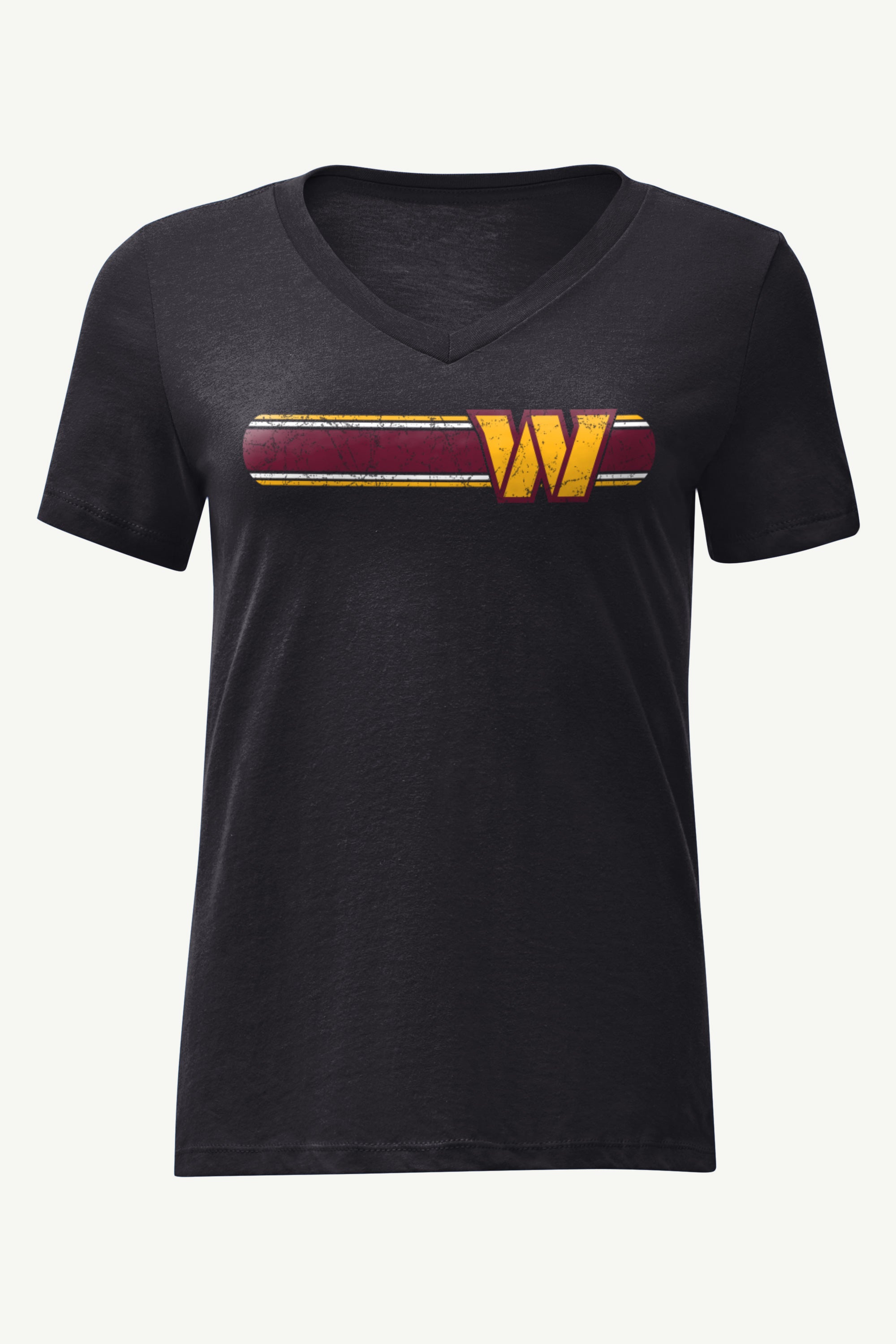 WOMENS WASHINGTON COMMANDERS STRIPE V-NECK T SHIRT View 1 | Washington Commanders