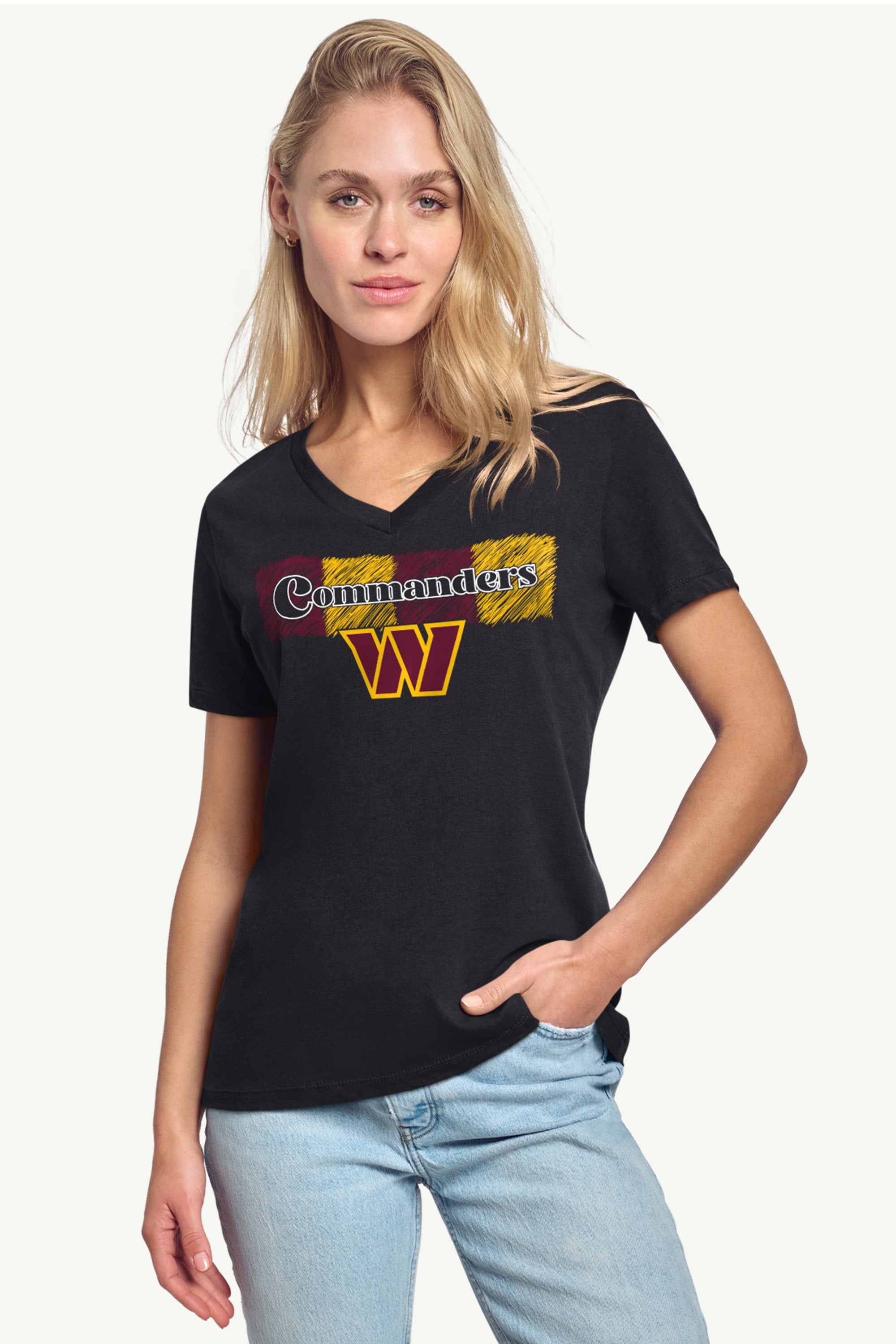 WOMENS WASHINGTON COMMANDERS COLOR SHADDING V-NECK T SHIRT View 2 | Washington Commanders