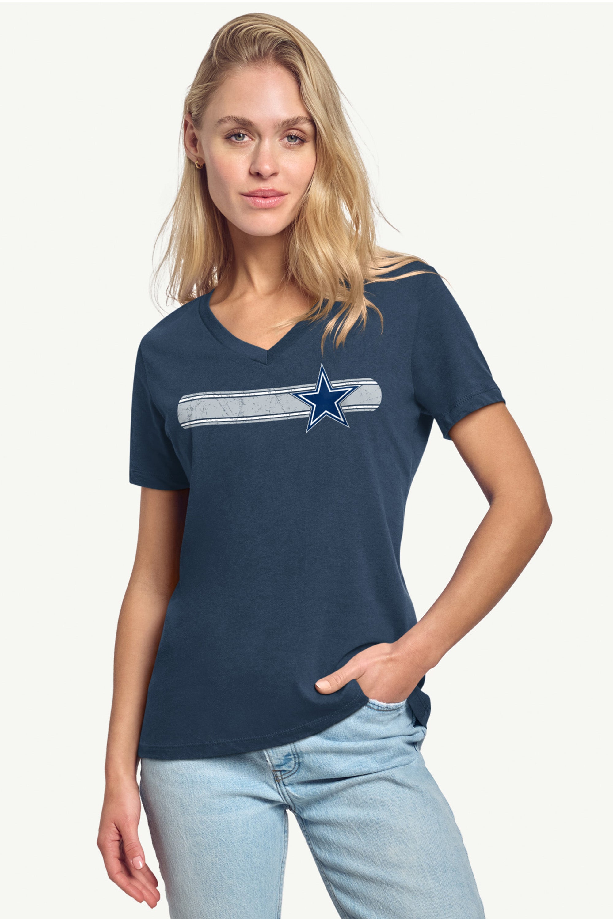 WOMENS DALLAS COWBOYS STRIPE V-NECK T SHIRT View 2 | NFL WOMENS DALLAS COWBOYS STRIPE V-NECK T SHIRT View 2 | NFL