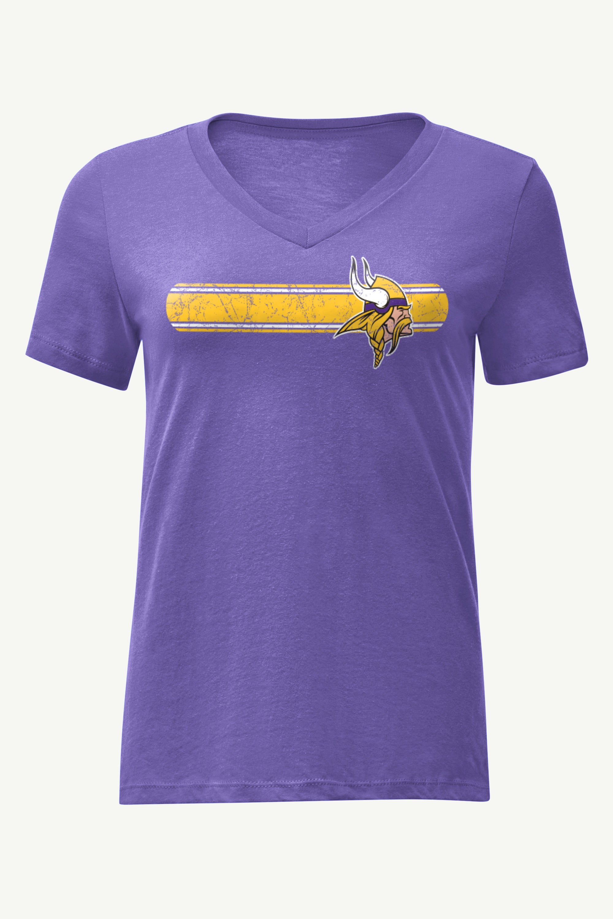 WOMENS MINNESOTA VIKINGS STRIPE V-NECK T SHIRT View 1 | NFL WOMENS MINNESOTA VIKINGS STRIPE V-NECK T SHIRT View 1 | NFL