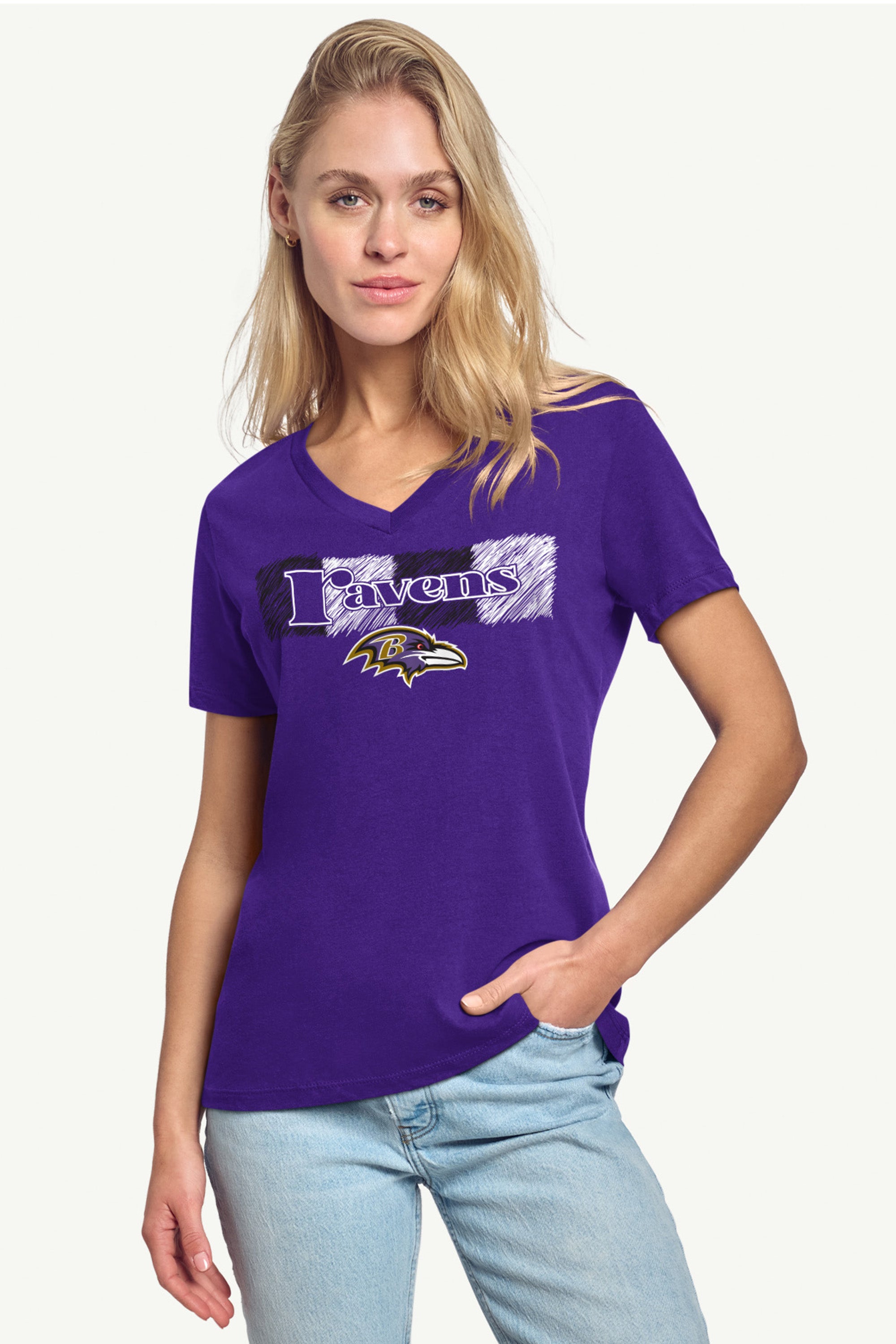WOMENS BALTIMORE RAVENS COLOR SHADDING V-NECK T SHIRT View 2 | Baltimore Ravens