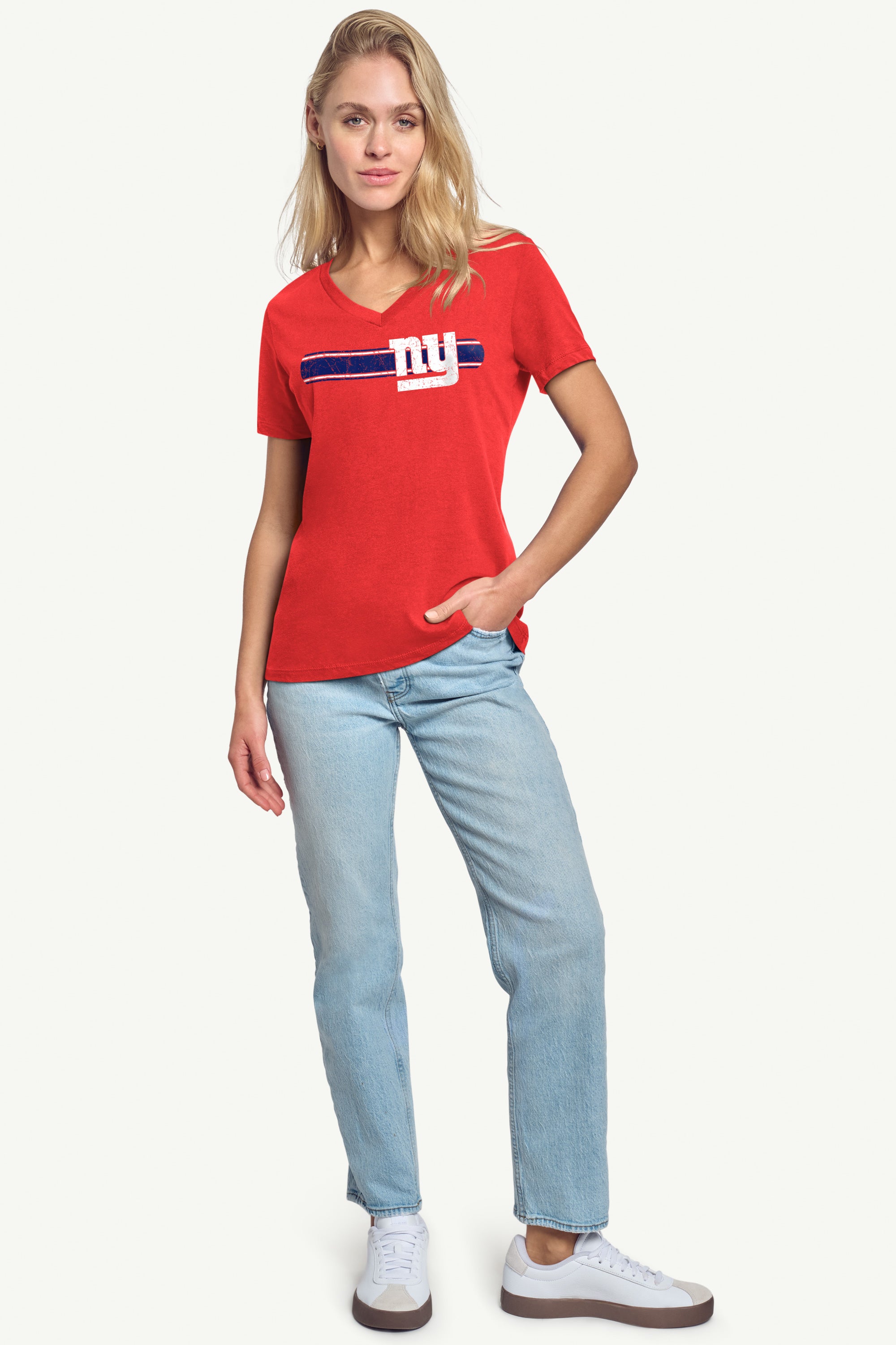 WOMENS NEW YORK GIANTS STRIPE V-NECK T SHIRT View 3 | NFL