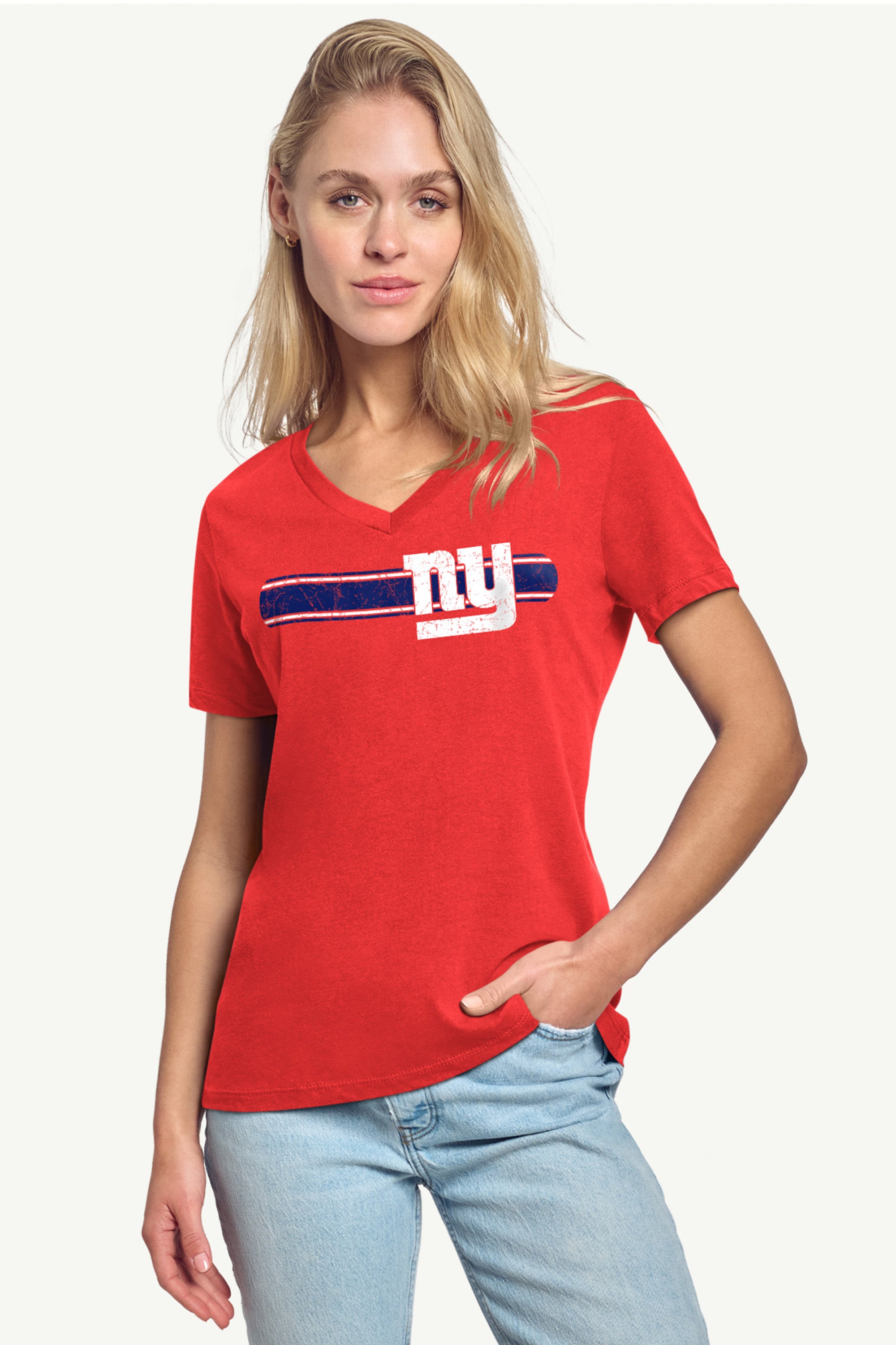 WOMENS NEW YORK GIANTS STRIPE V-NECK T SHIRT View 2 | NFL WOMENS NEW YORK GIANTS STRIPE V-NECK T SHIRT View 2 | NFL