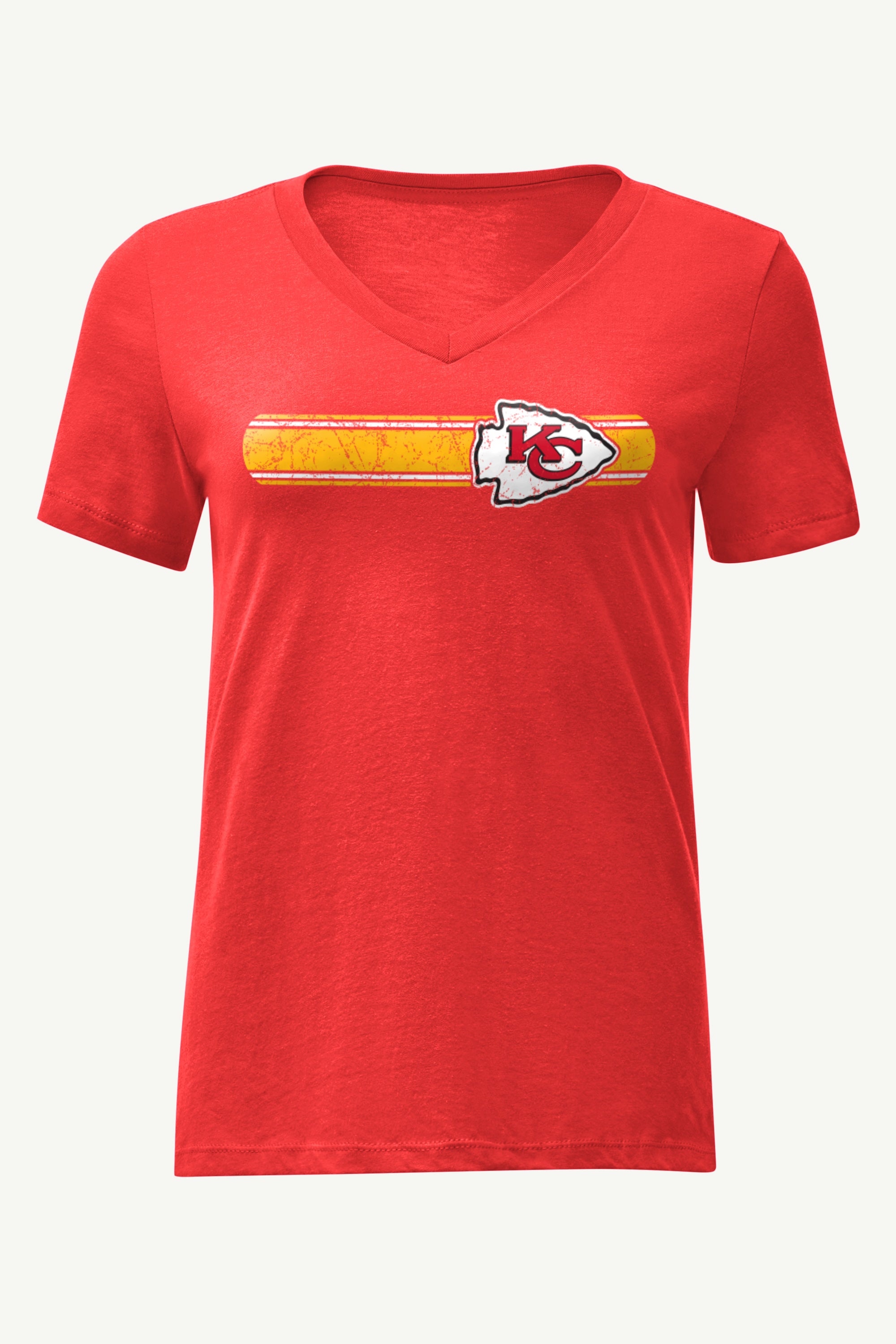 WOMENS KANSAS CITY CHIEFS STRIPE V-NECK T SHIRT View 1 | NFL WOMENS KANSAS CITY CHIEFS STRIPE V-NECK T SHIRT View 1 | NFL