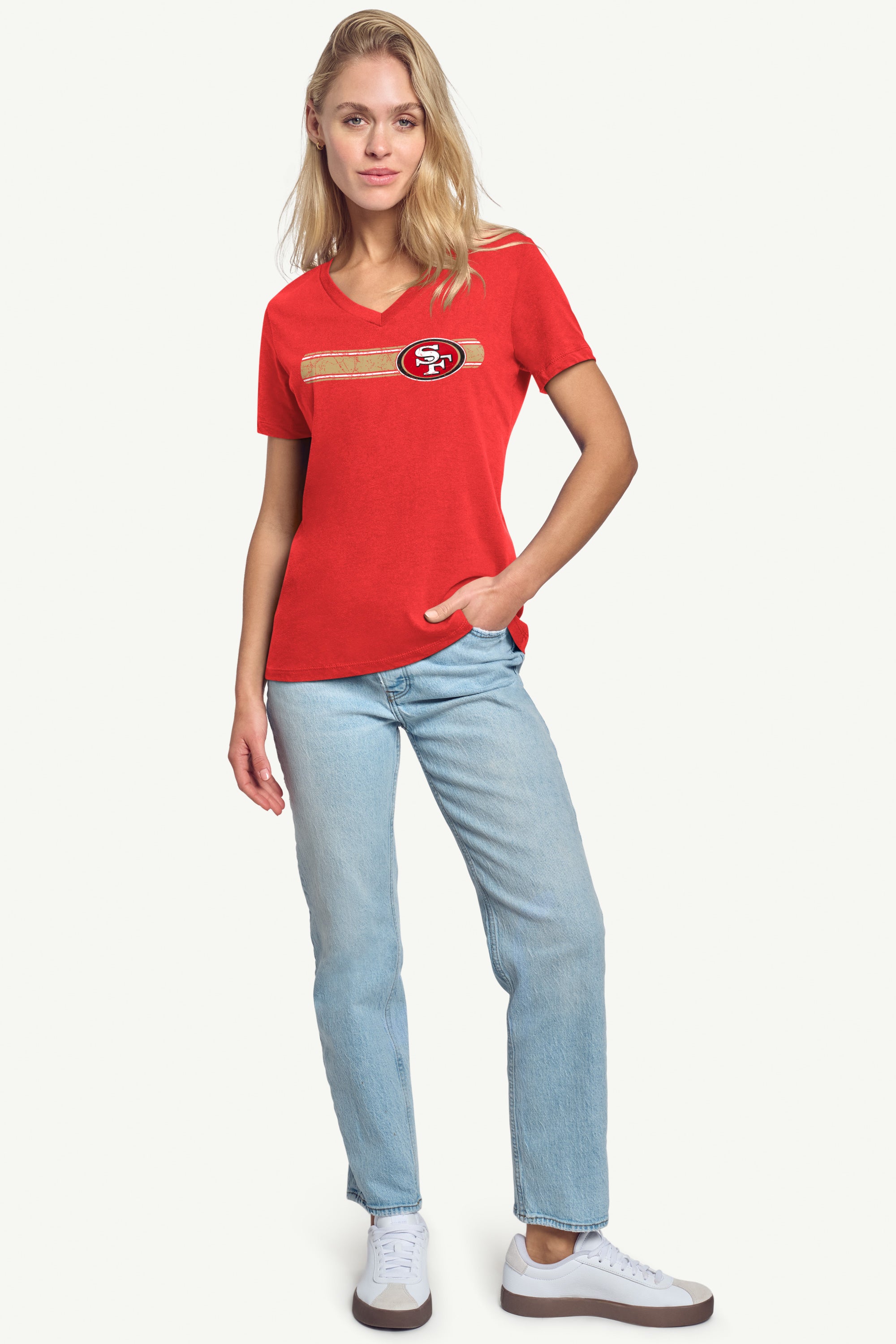 WOMENS SAN FRANCISCO  49ERS STRIPE V-NECK T SHIRT View 3 | San Francisco 49ers