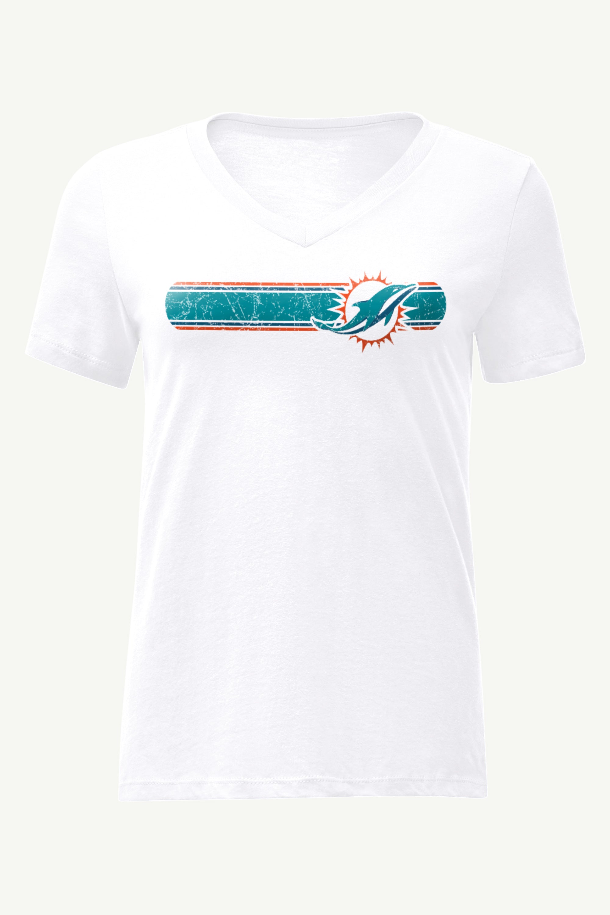 WOMENS MIAMI DOLPHINS STRIPE V-NECK T SHIRT View 1 | NFL WOMENS MIAMI DOLPHINS STRIPE V-NECK T SHIRT View 1 | NFL