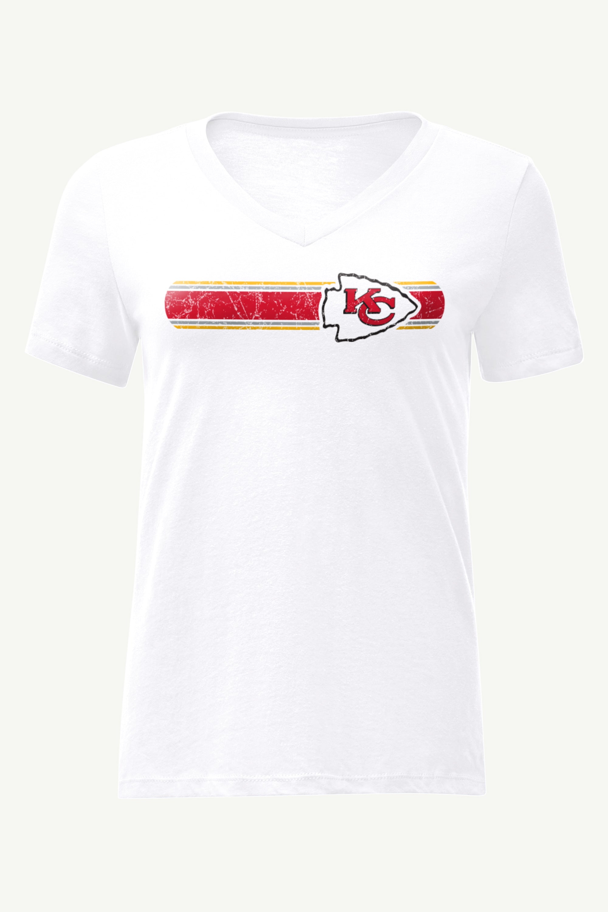 WOMENS KANSAS CITY CHIEFS STRIPE V-NECK T SHIRT View 1 | NFL