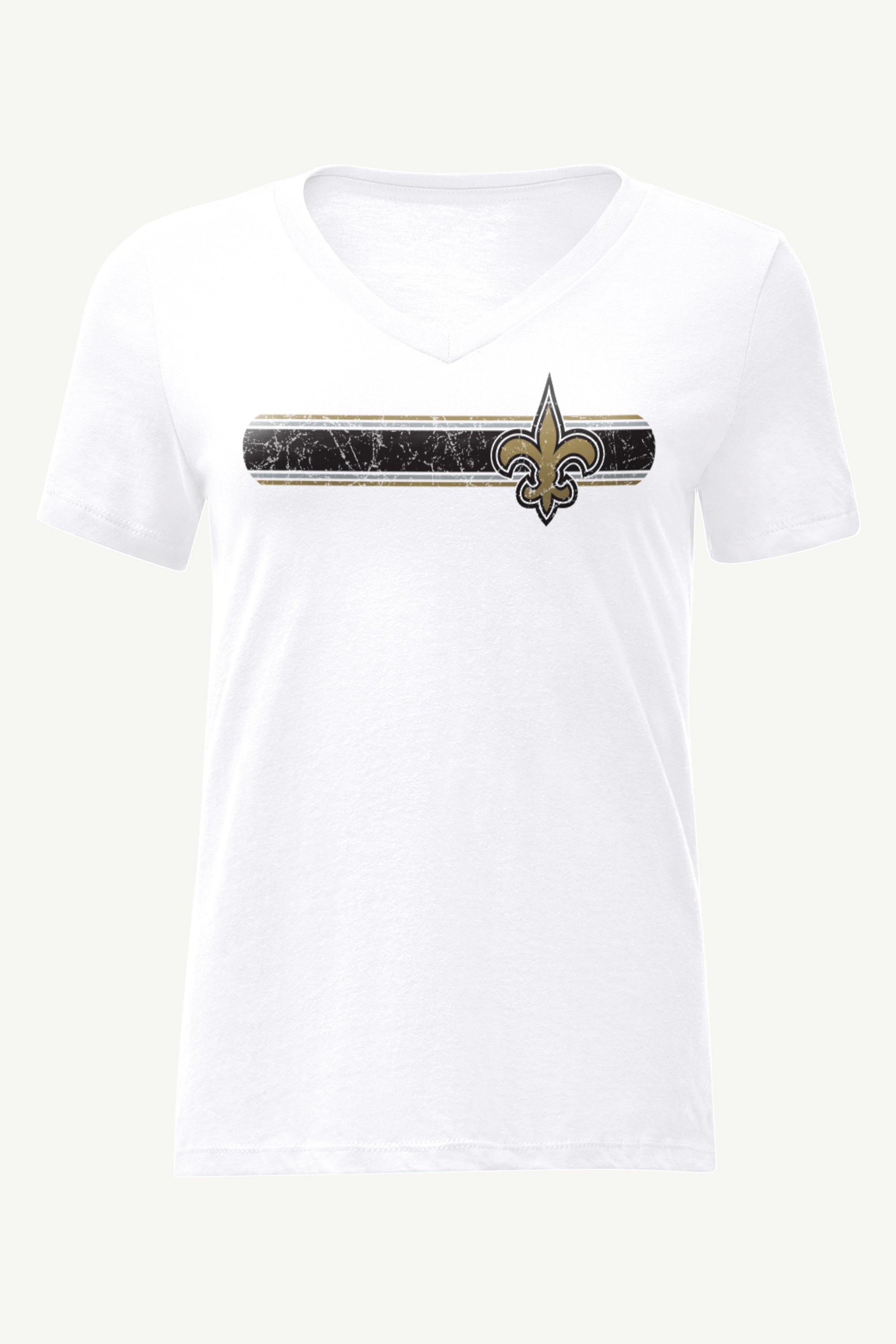 WOMENS NEW ORLEANS SAINTS STRIPE V-NECK T SHIRT View 1 | NFL WOMENS NEW ORLEANS SAINTS STRIPE V-NECK T SHIRT View 1 | NFL