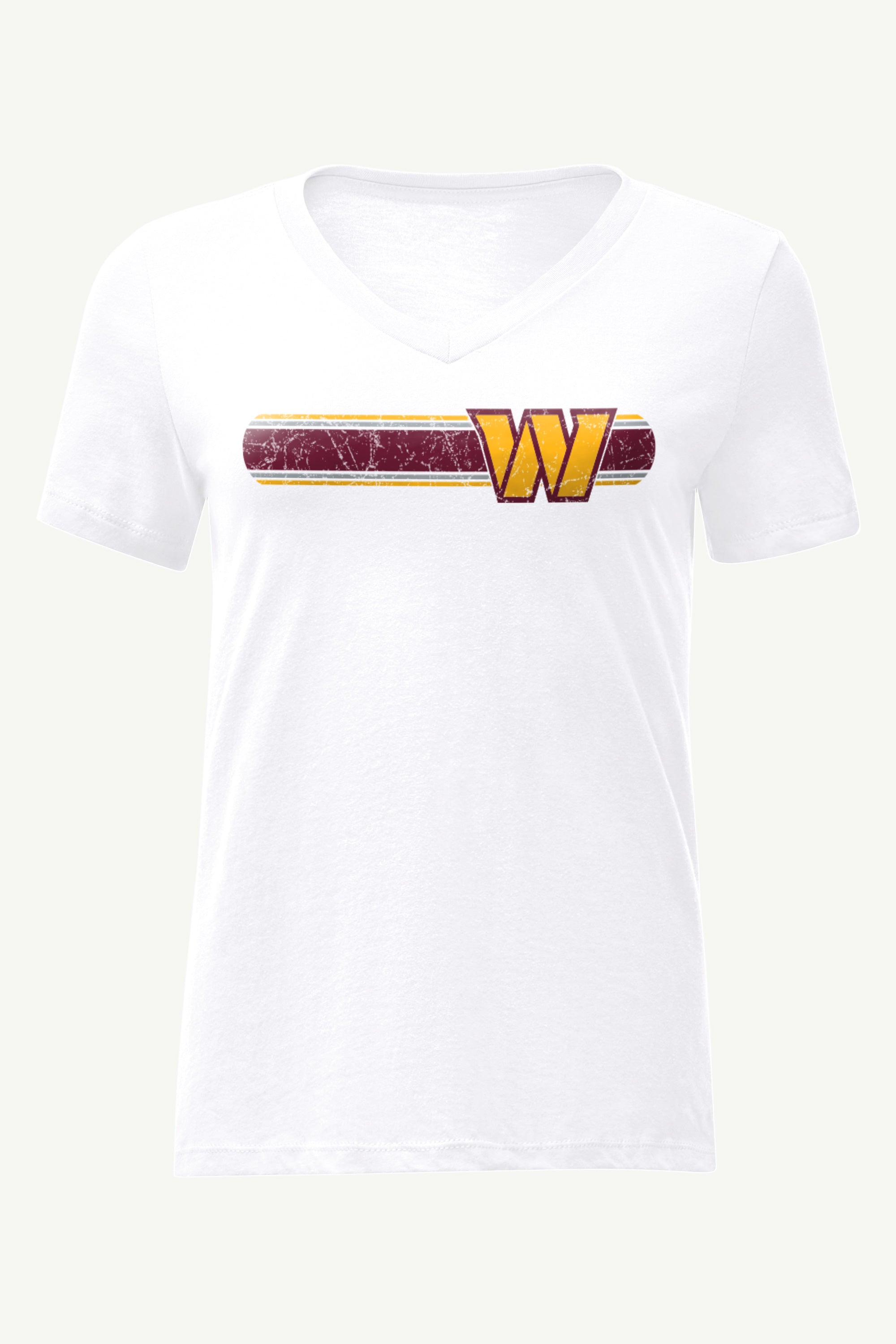 WOMENS WASHINGTON COMMANDERS STRIPE V-NECK T SHIRT View 1 | Washington Commanders