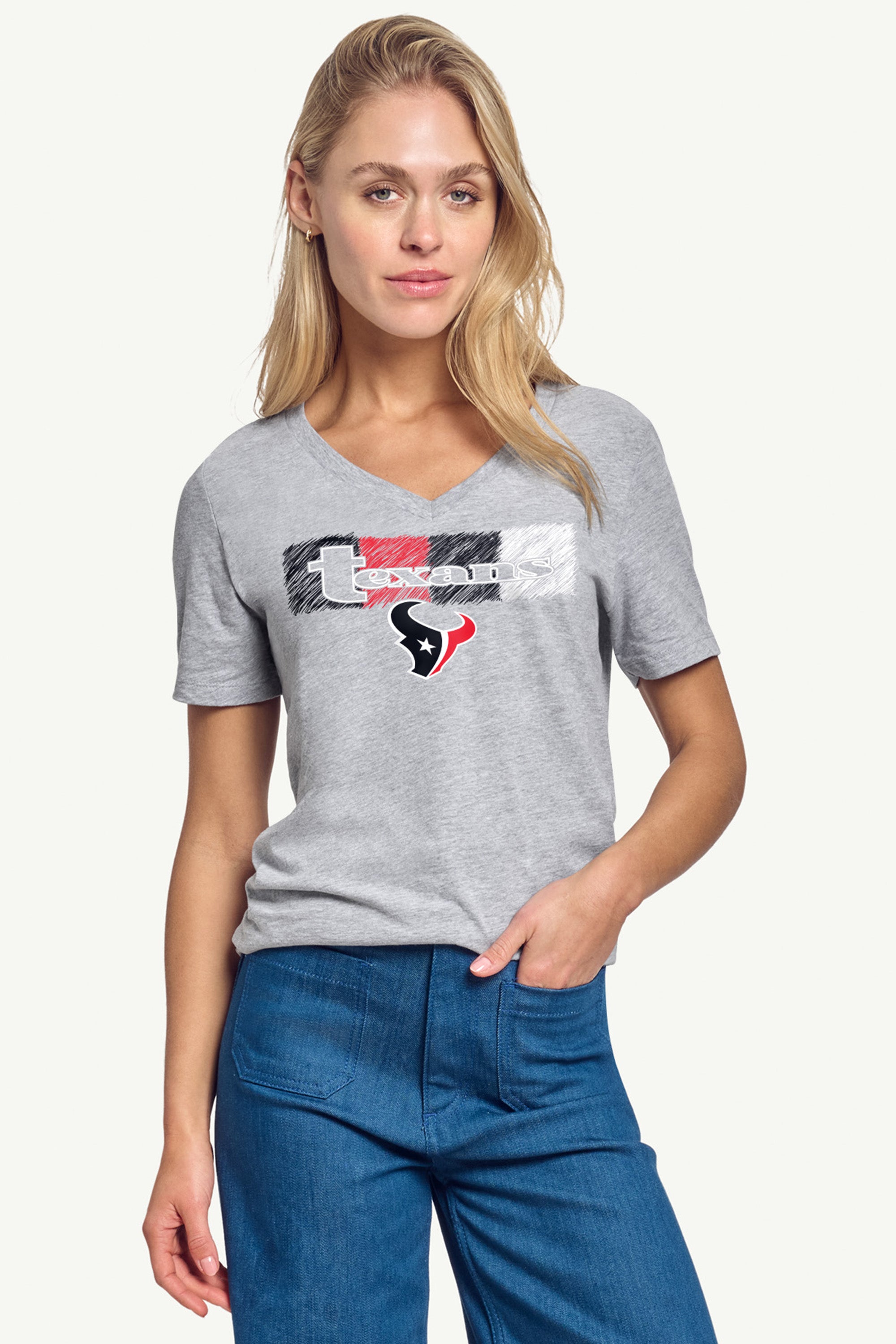 WOMENS HOUSTON TEXANS COLOR SHADDING V-NECK T SHIRT View 3 | Houston Texans