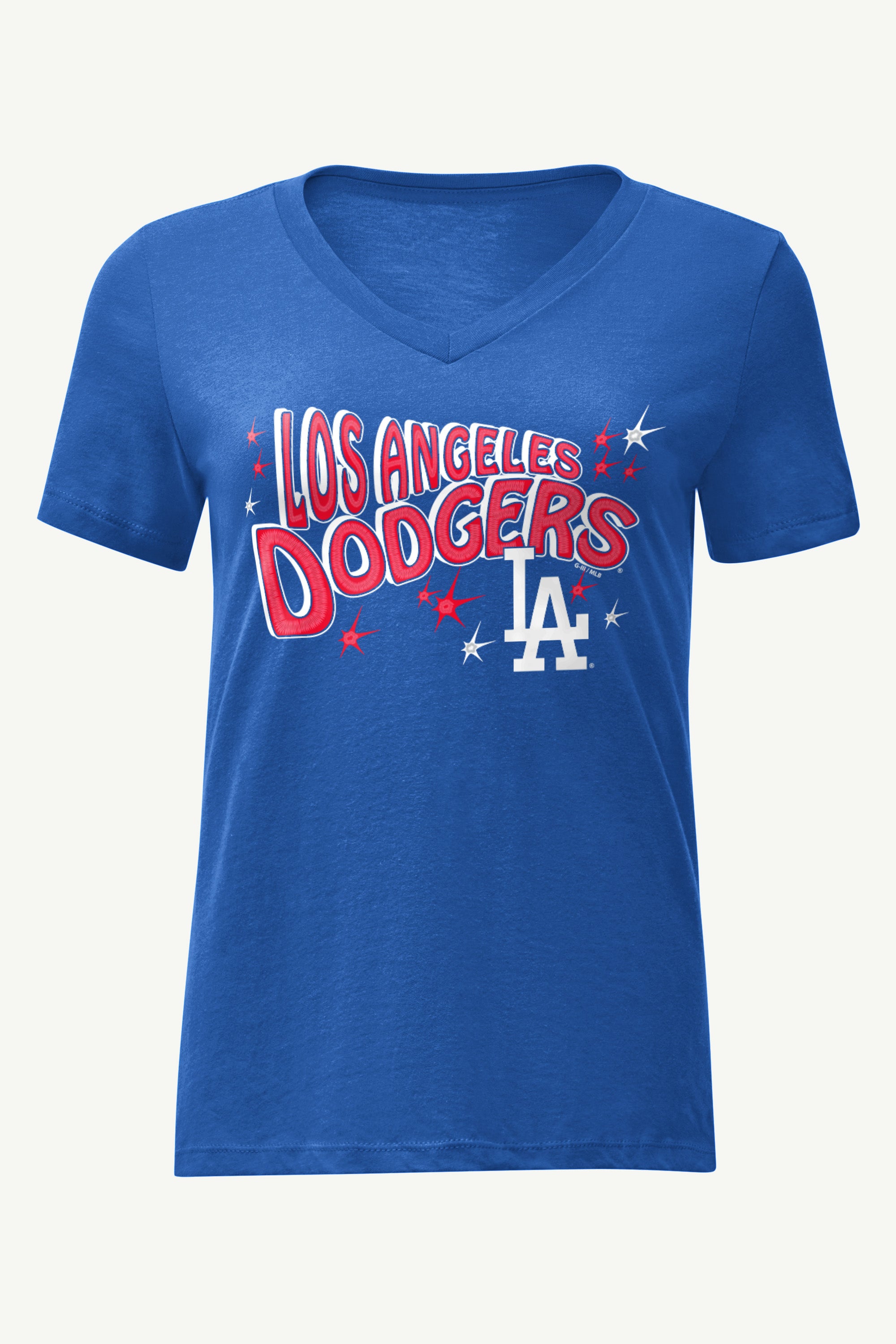 WOMENS LOS ANGELES DODGERS FIREWORKS V NECK T SHIRT View 1 | MLB Postseason