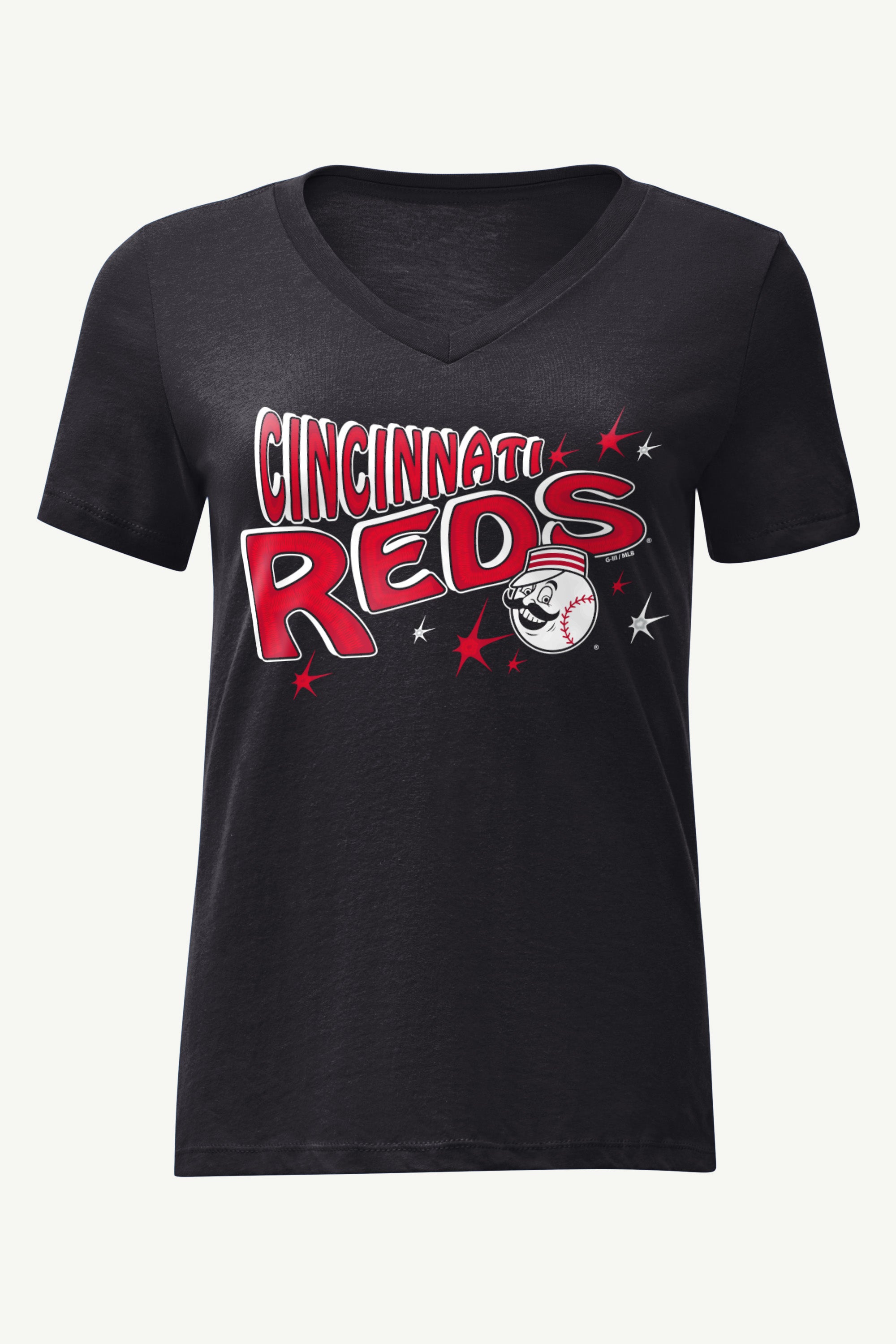 WOMENS CINCINNATI REDS FIREWORKS V NECK T SHIRT View 1 | Cincinnati Reds