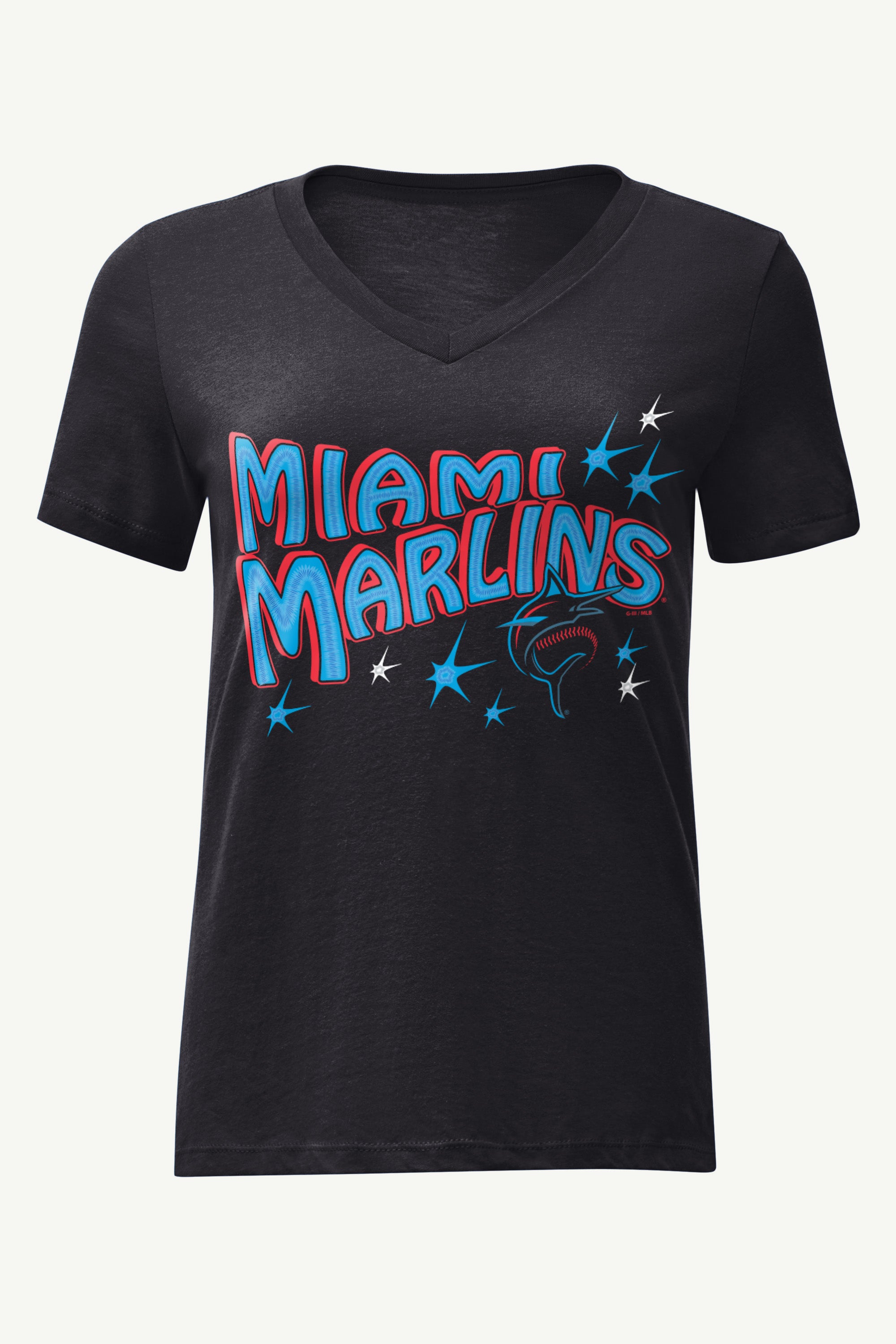 WOMENS MIAMI MARLINS FIREWORK FIREWORKS V NECK T SHIRT View 1 | Miami Marlins