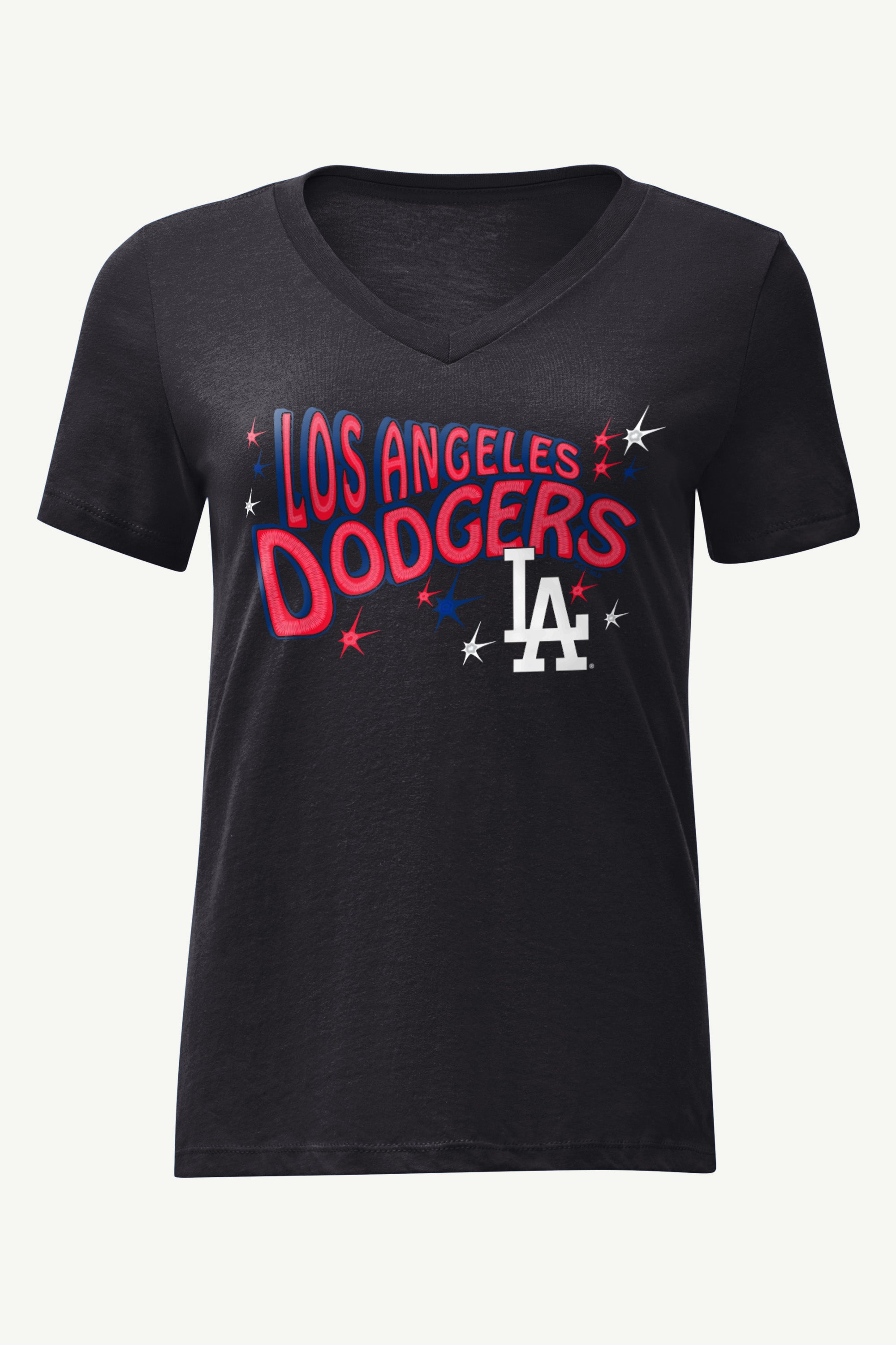 WOMENS LOS ANGELES DODGERS FIREWORKS V NECK T SHIRT View 1 | Los Angeles Dodgers WOMENS LOS ANGELES DODGERS FIREWORKS V NECK T SHIRT View 1 | Los Angeles Dodgers