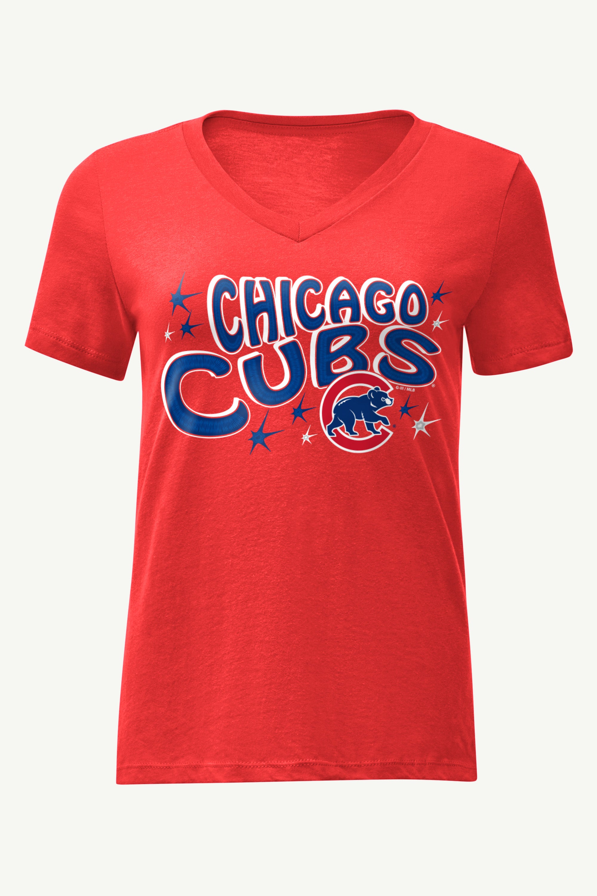 WOMENS CHICAGO CUBS FIREWORKS V NECK T SHIRT View 1 | Chicago Cubs