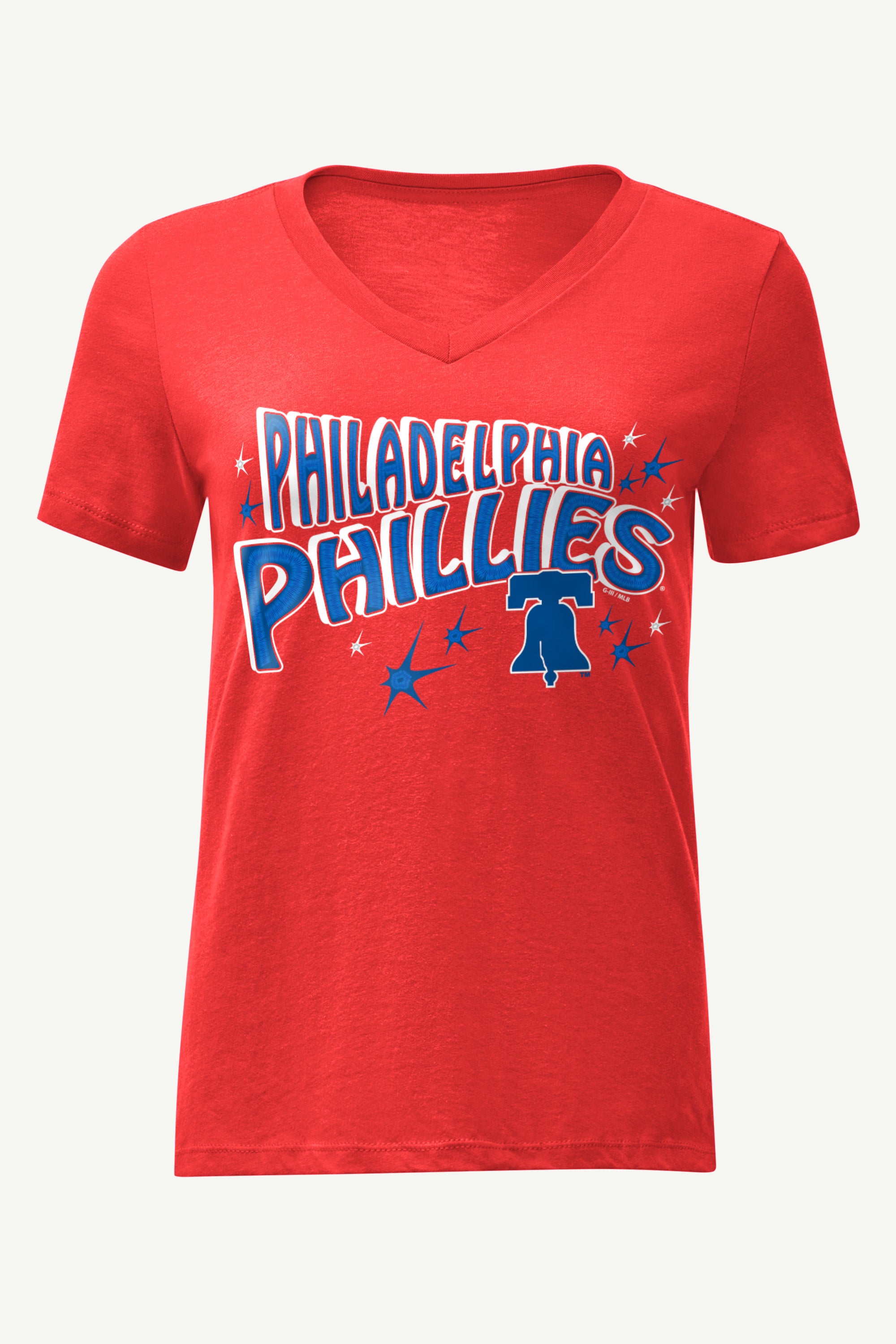 WOMENS PHILADELPHIA PHILLIES FIREWORKS V NECK T SHIRT View 1 | Philadelphia Phillies