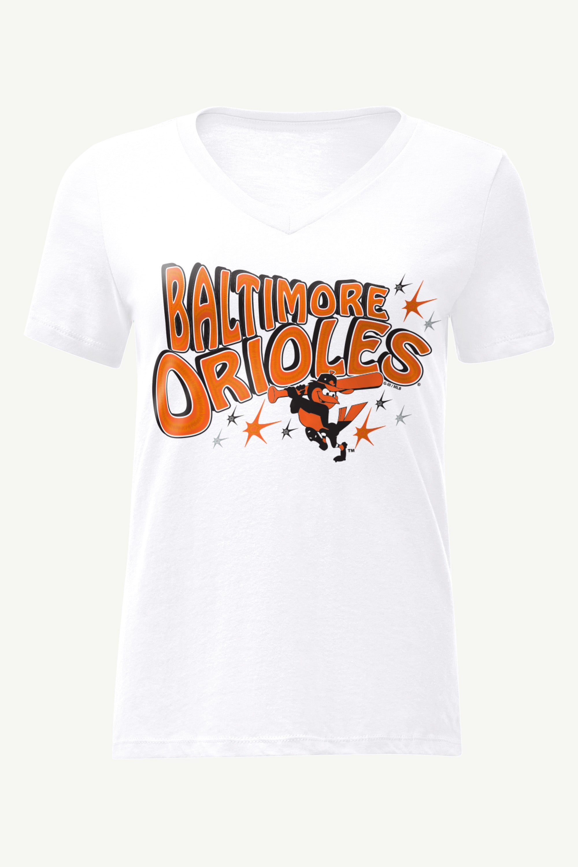 WOMENS BALTIMORE ORIOLES FIREWORKS V NECK T SHIRT View 4 | Baltimore Orioles