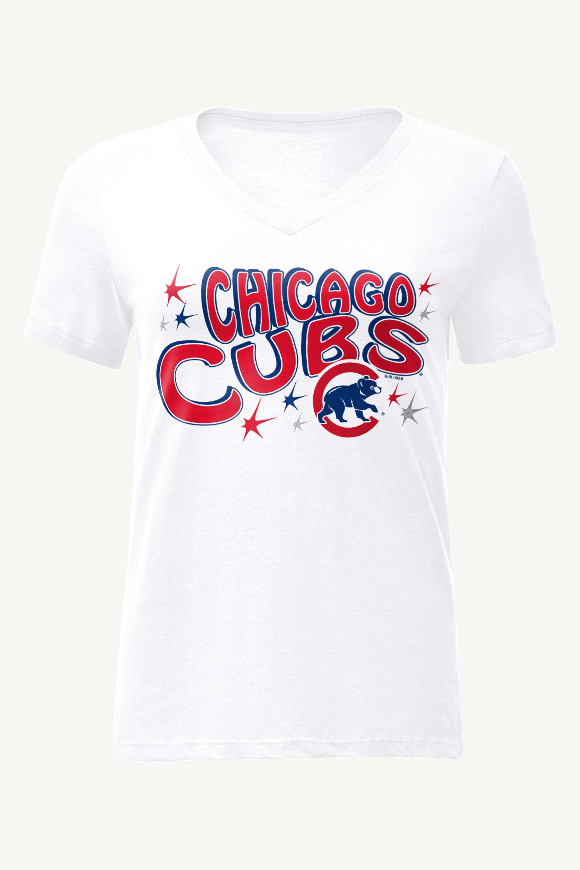 WOMENS CHICAGO CUBS FIREWORKS V NECK T SHIRT View 1 | Chicago Cubs