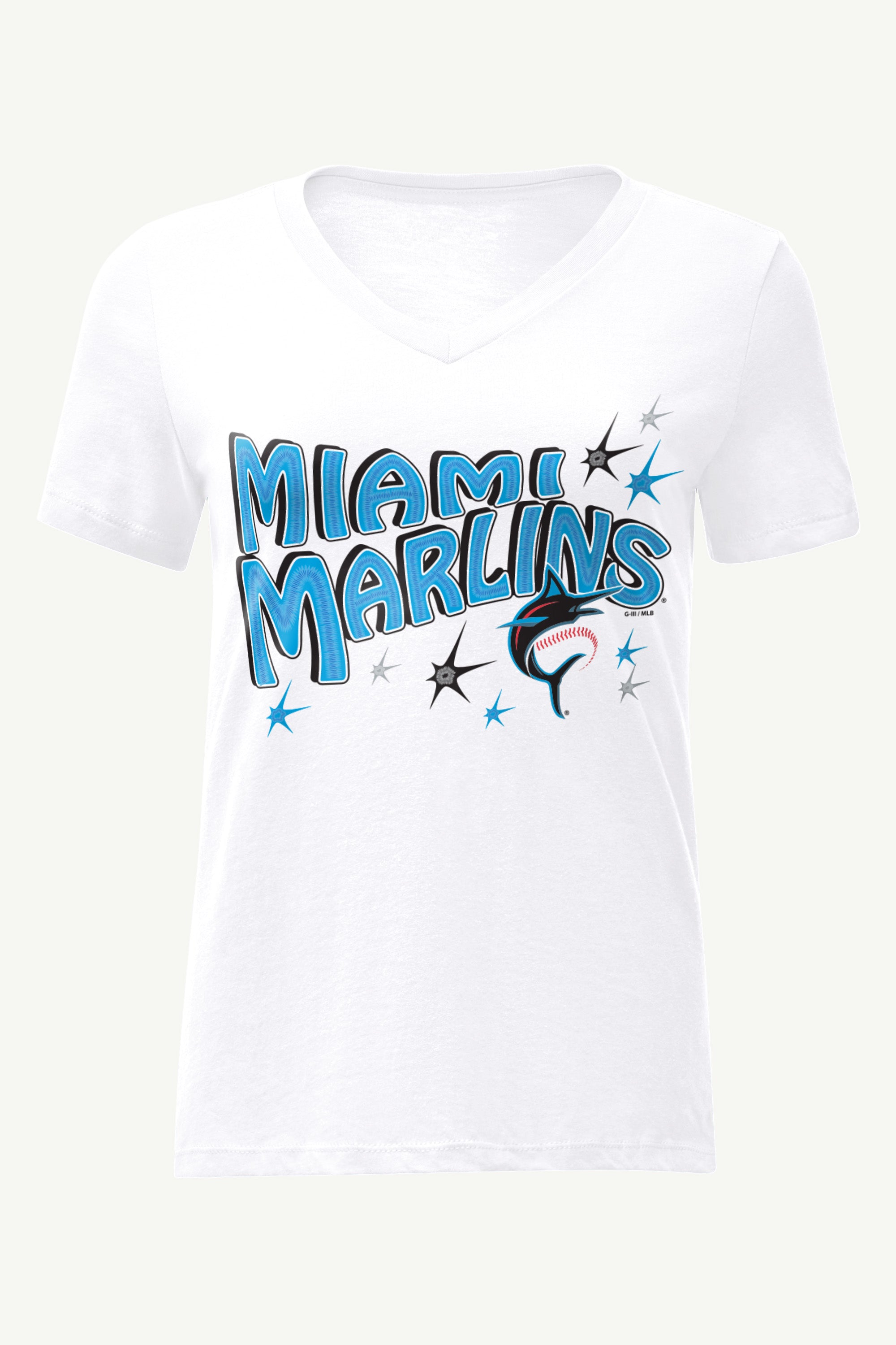 WOMENS MIAMI MARLINS FIREWORKS V NECK T SHIRT View 1 | Miami Marlins