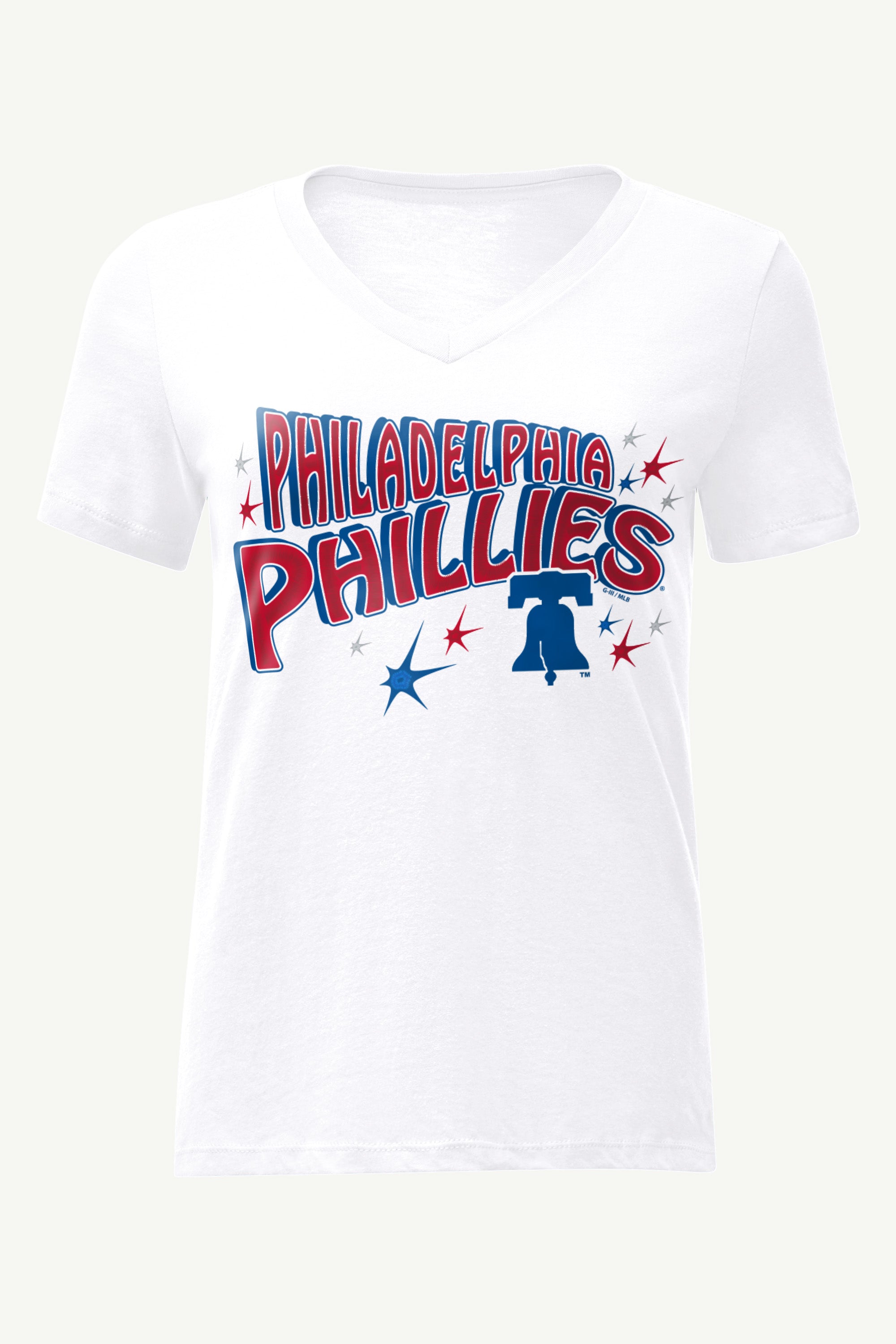 WOMENS PHILADELPHIA PHILLIES FIREWORKS V NECK T SHIRT View 1 | Philadelphia Phillies