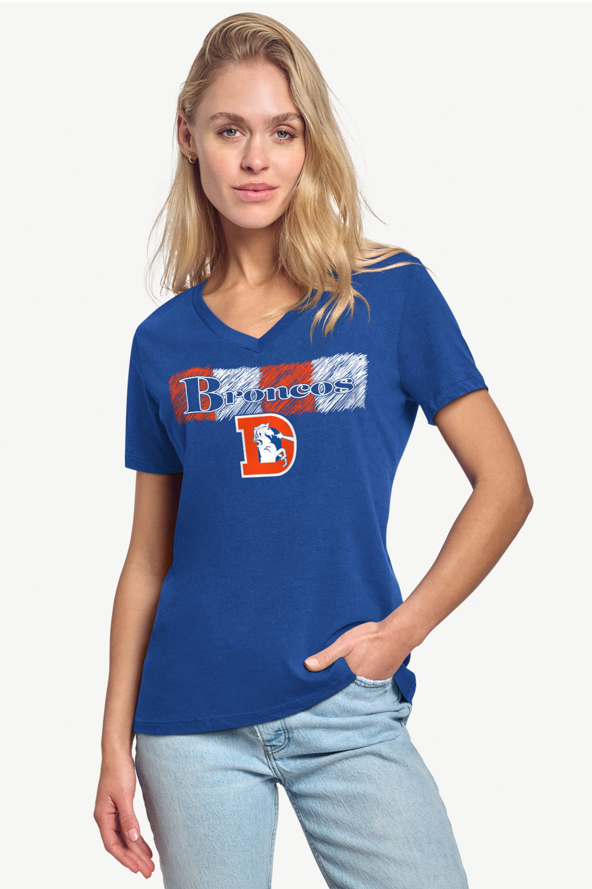 WOMENS DENVER BRONCOS COLOR SHADDING V-NECK T SHIRT View 2 | NFL