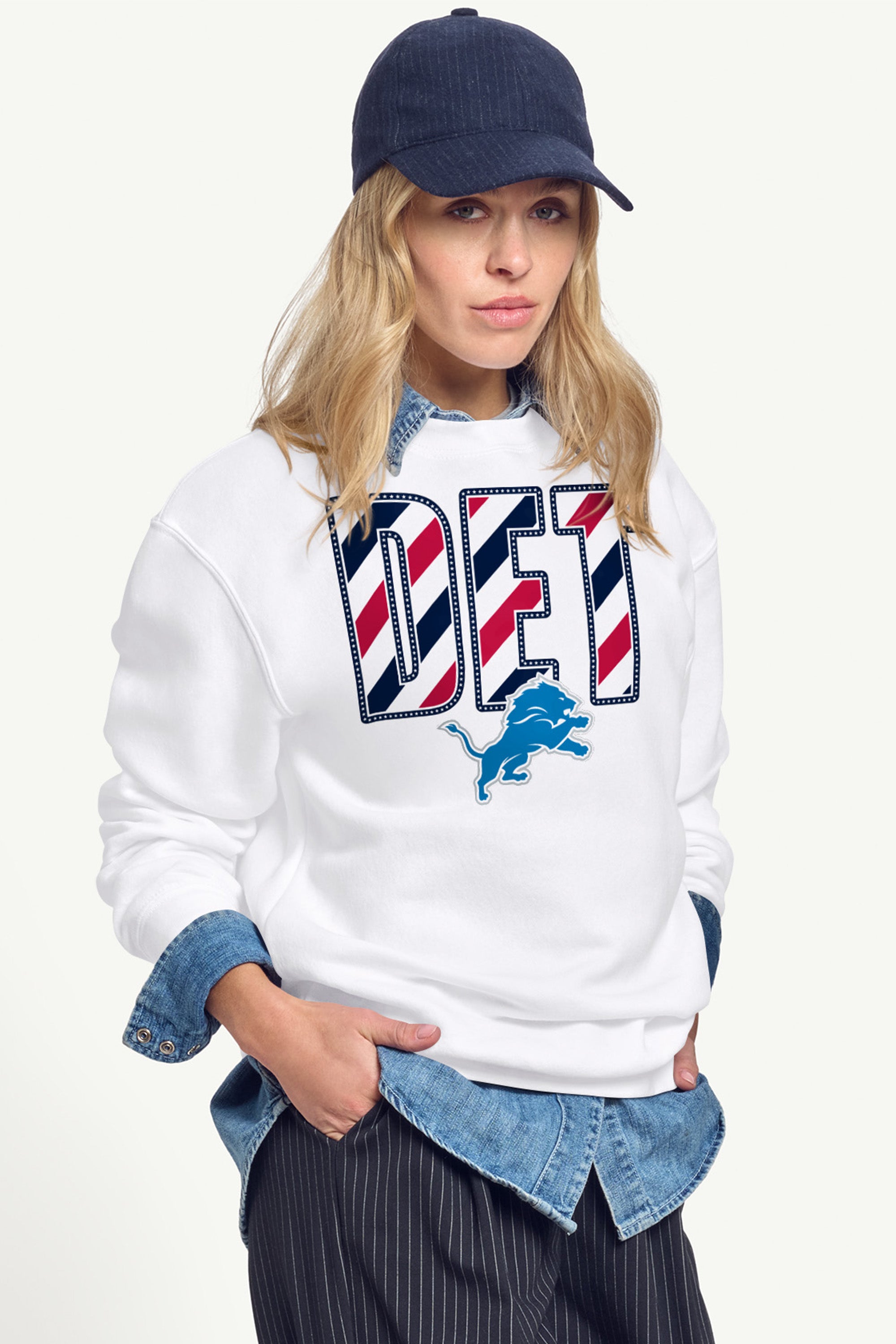 WOMENS DETROIT LIONS STARS AND STRIPES SWEATSHIRT View 4