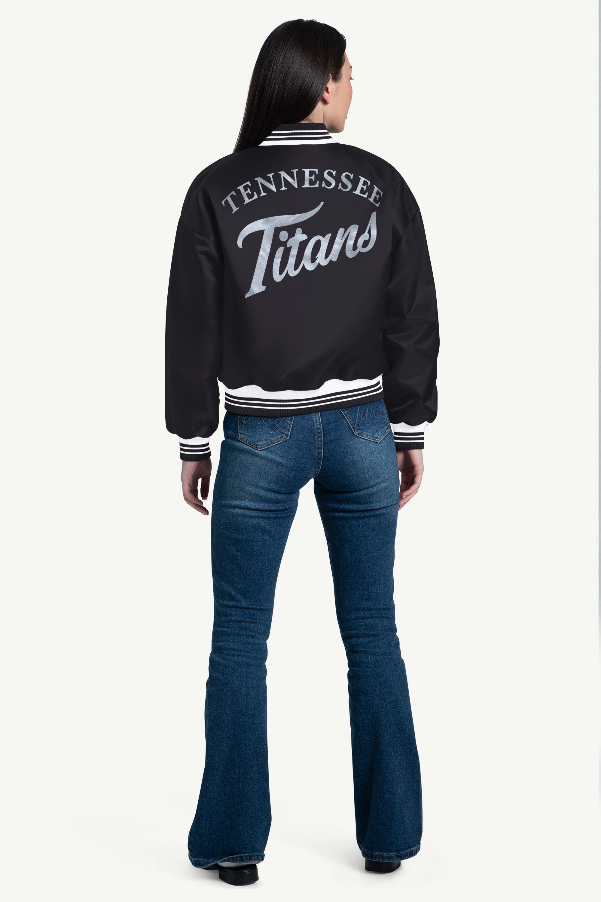 WOMENS  TENNESSEE TITANS SCRIPT SATIN VARSITY JACKET View 2