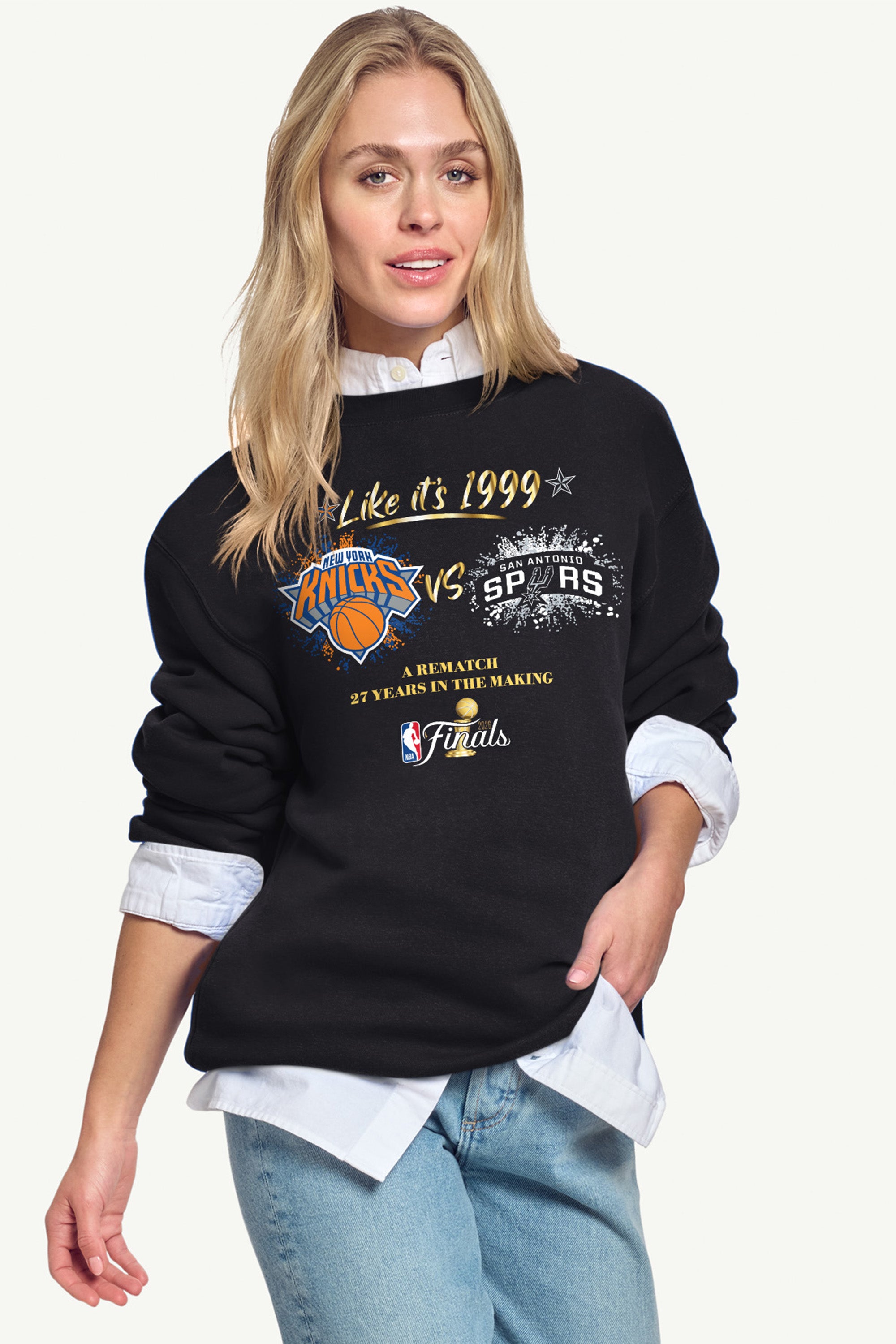 WOMENS NEW YORK KNICKS VS SAN ANTONIO SPURS 2026 NBA FINALS SWEATSHIRT View 1
