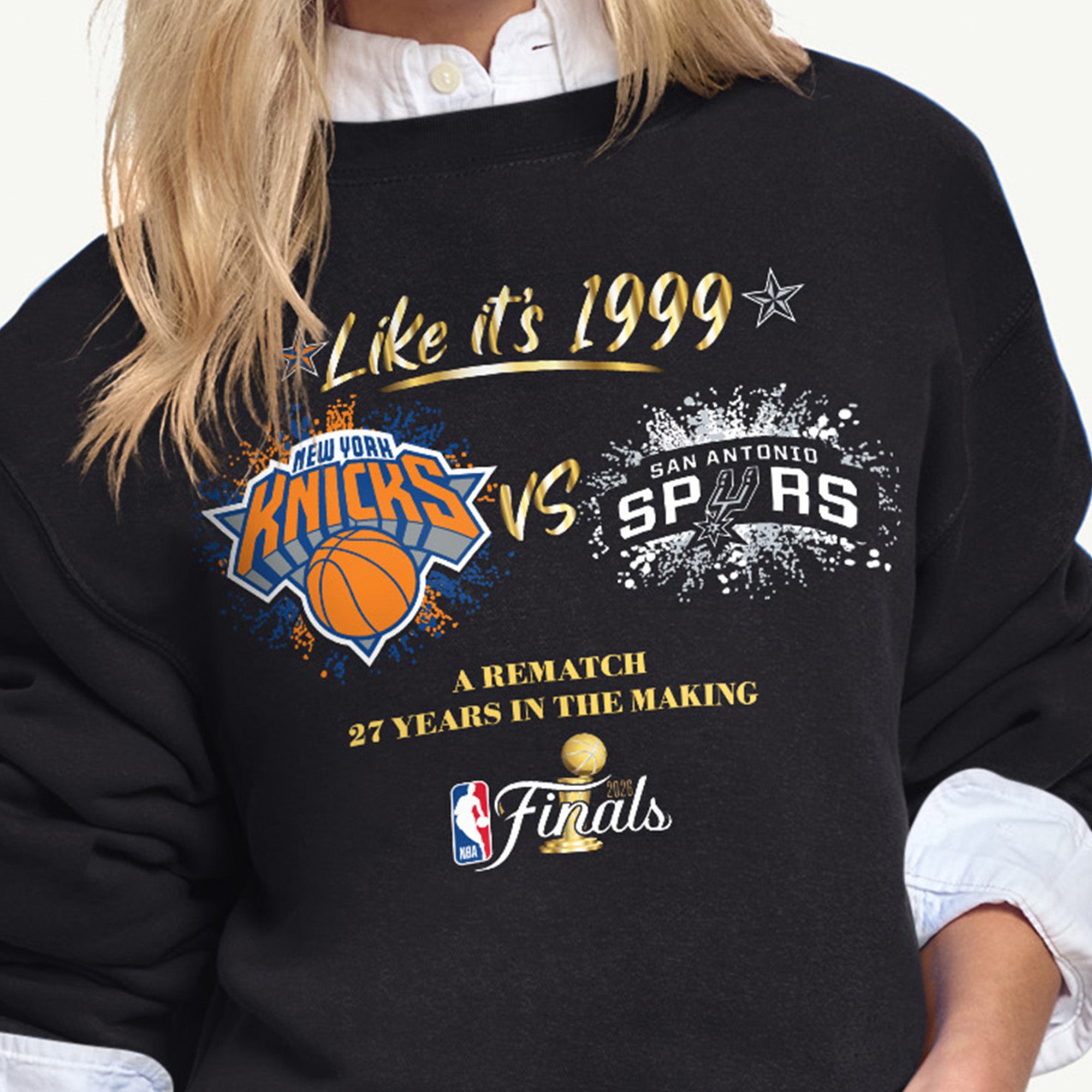 WOMENS NEW YORK KNICKS VS SAN ANTONIO SPURS 2026 NBA FINALS SWEATSHIRT View 2 | Women's New Arrivals