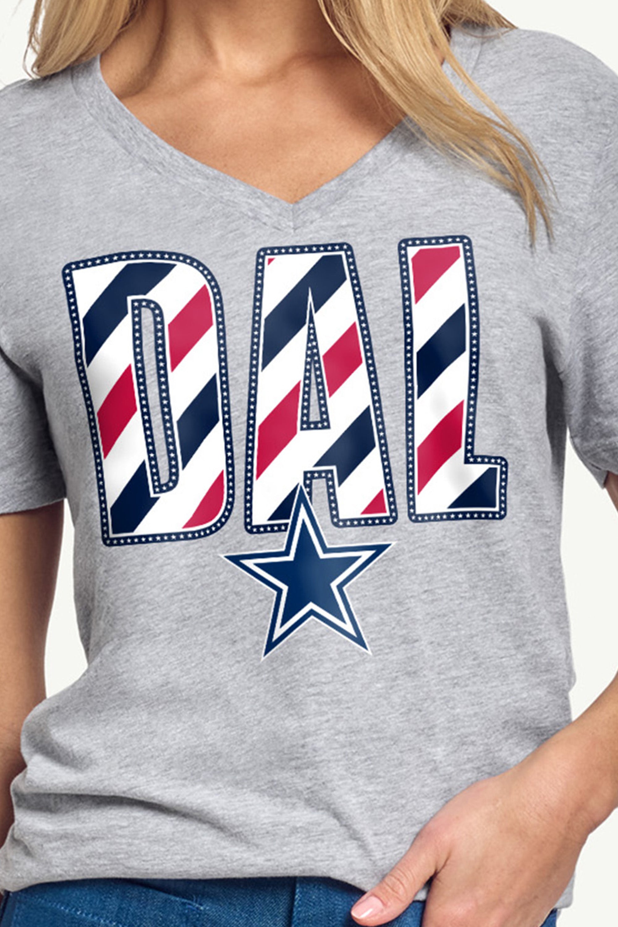 WOMENS DALLAS COWBOYS STARS AND STRIPES V NECK T SHIRT View 2