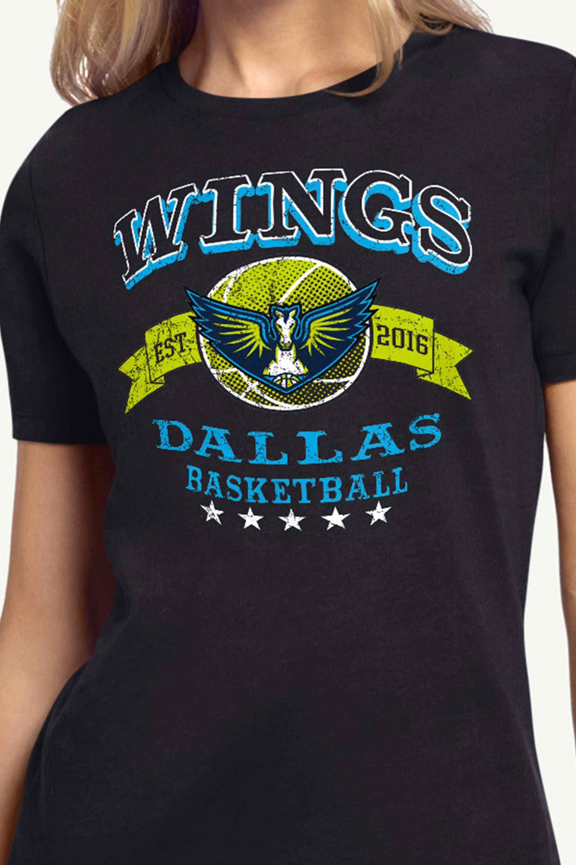WOMENS WNBA DALLAS WINGS BLEACHERS & BANNER T SHIRT View 2 | Dallas Wings